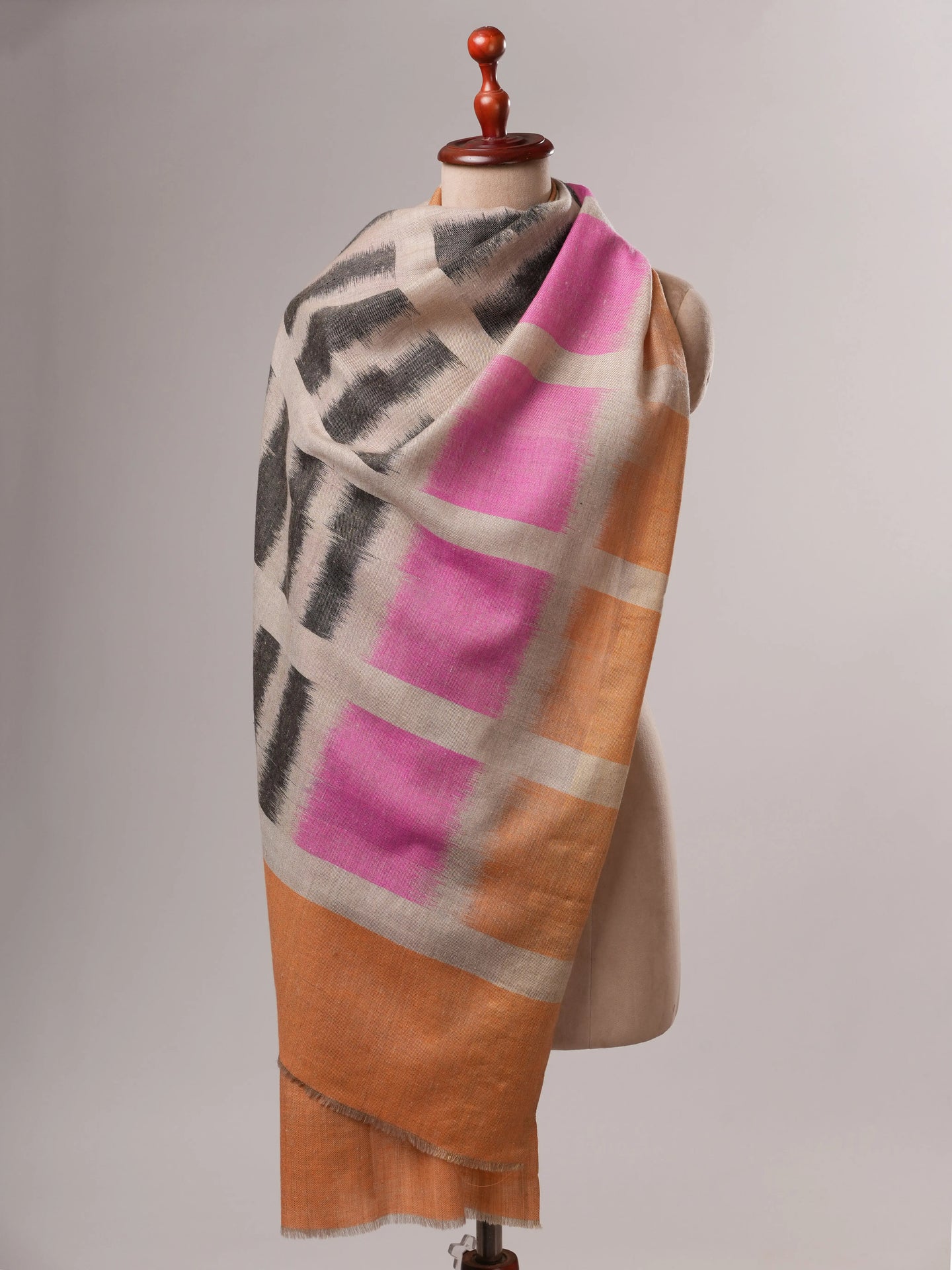 Contemporary Handwoven Himalayan Ikat Pashmina Shawl with Zari Ends - Shahkaar
