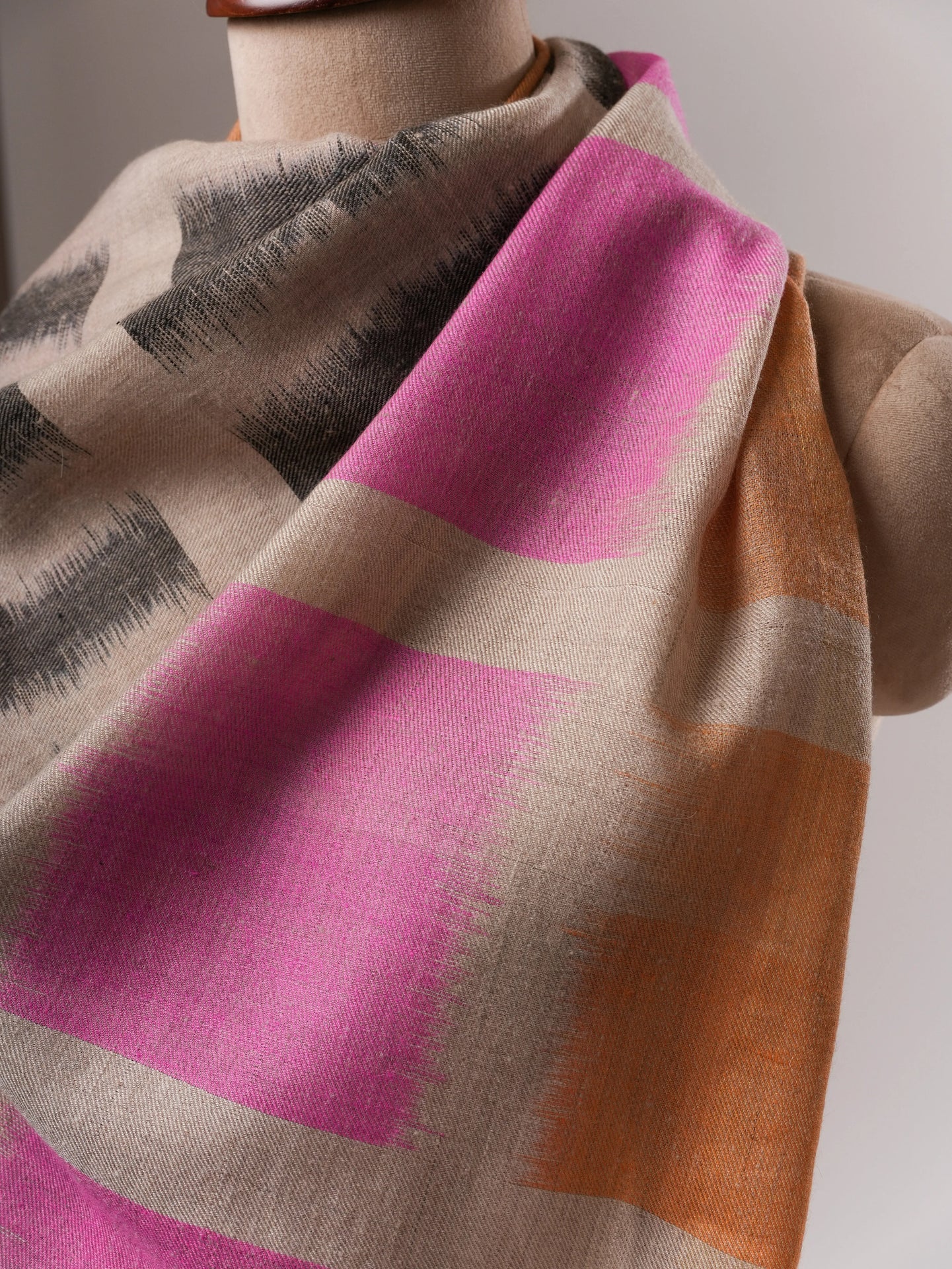 Contemporary Handwoven Himalayan Ikat Pashmina Shawl with Zari Ends - Shahkaar