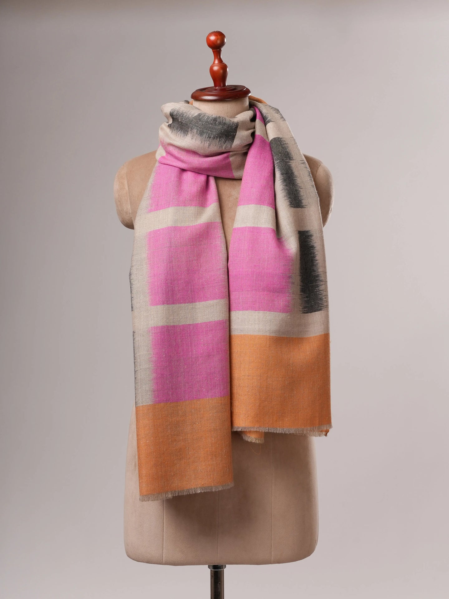 Contemporary Handwoven Himalayan Ikat Pashmina Shawl with Zari Ends - Shahkaar
