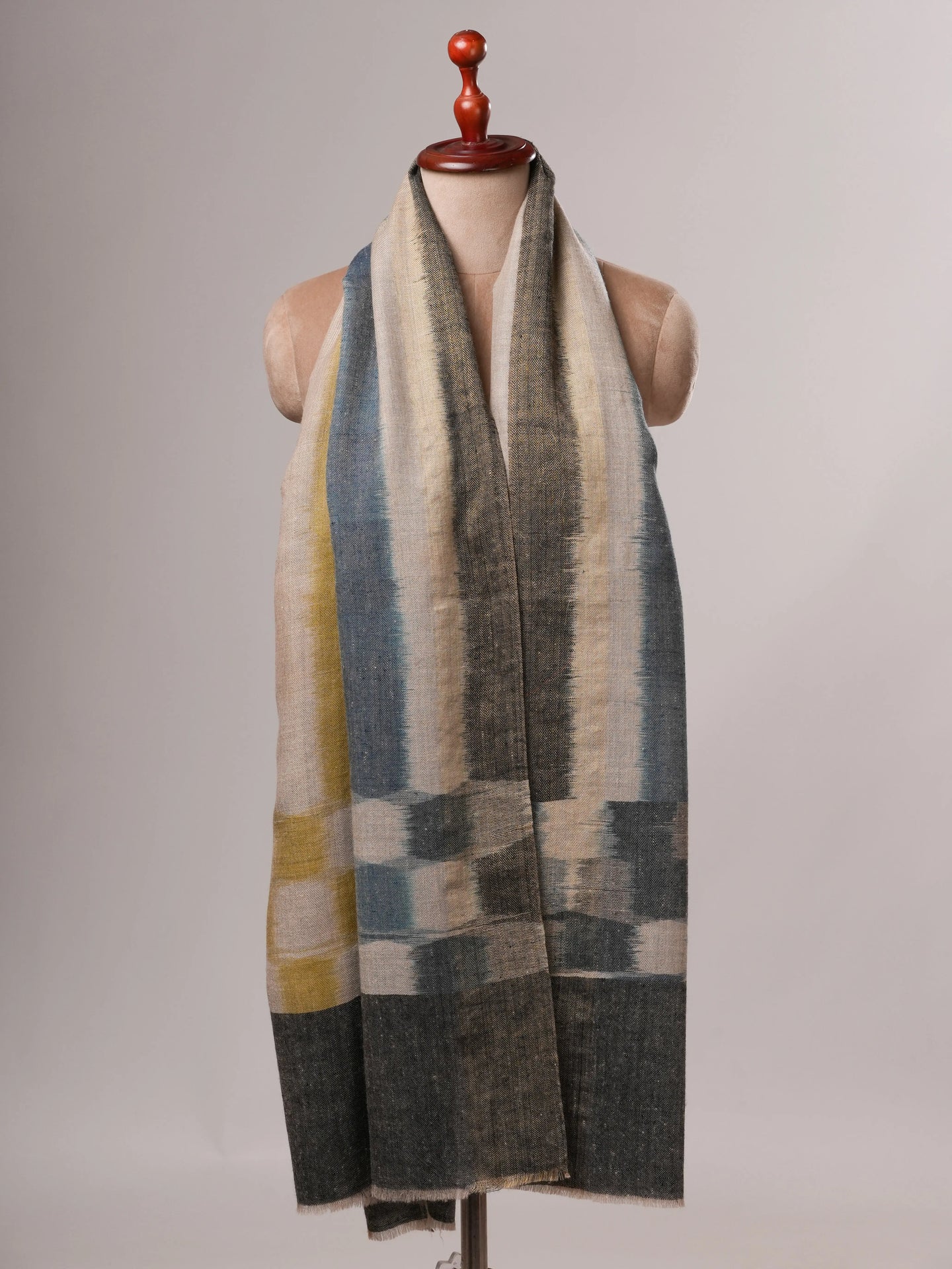 Contemporary Ikat Pashmina Shawl with Zari Ends
