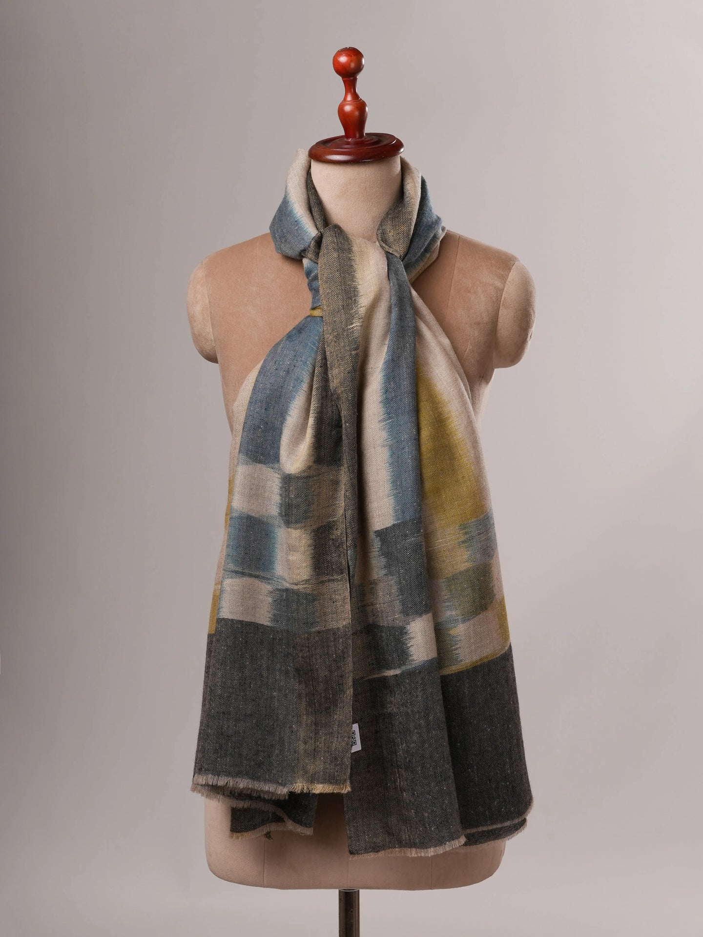 Contemporary Ikat Pashmina Shawl with Zari Ends