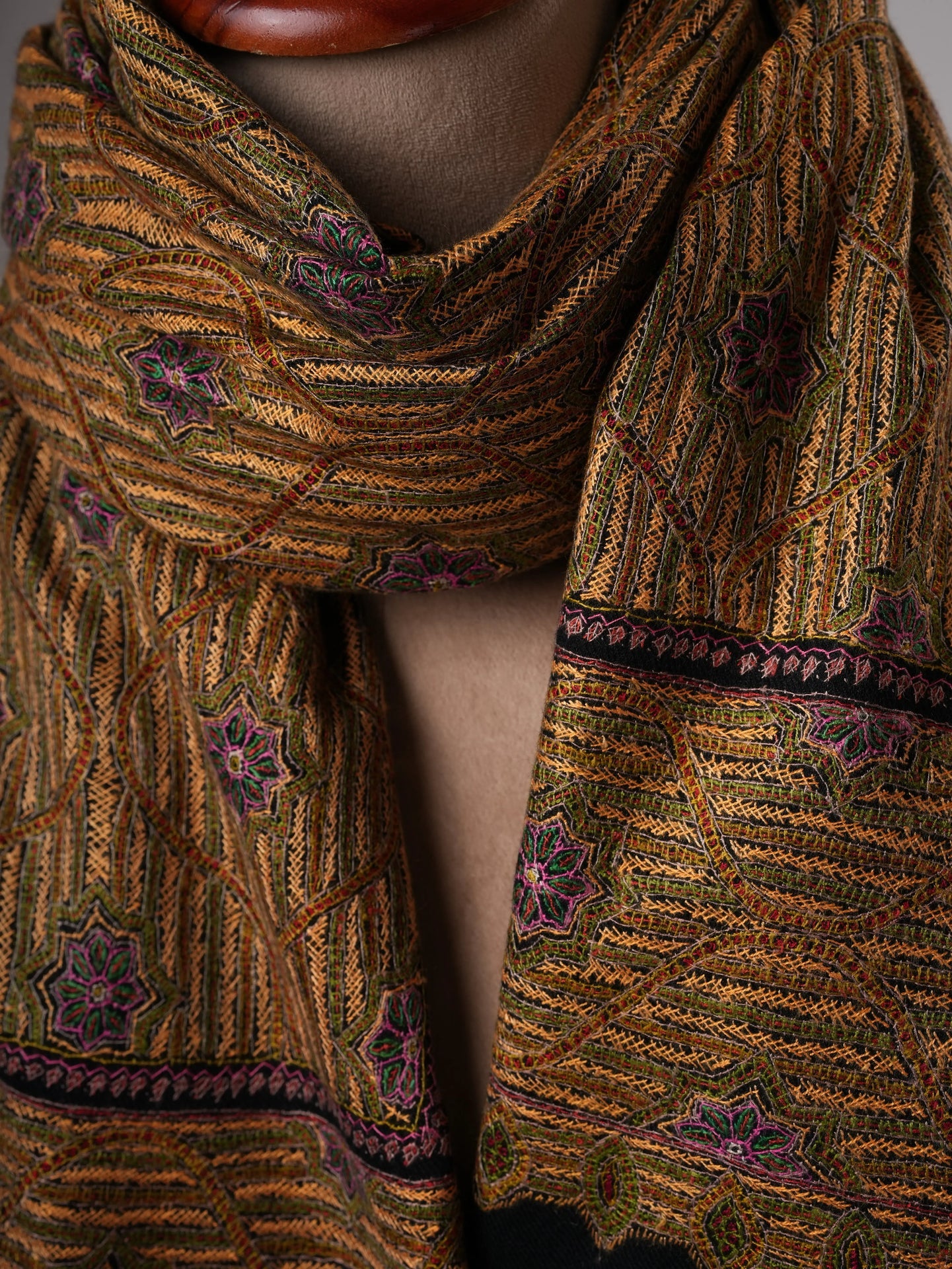 Classic Black Fine Wool Shawl with Traditional Jamavar Embroidery Shahkaar