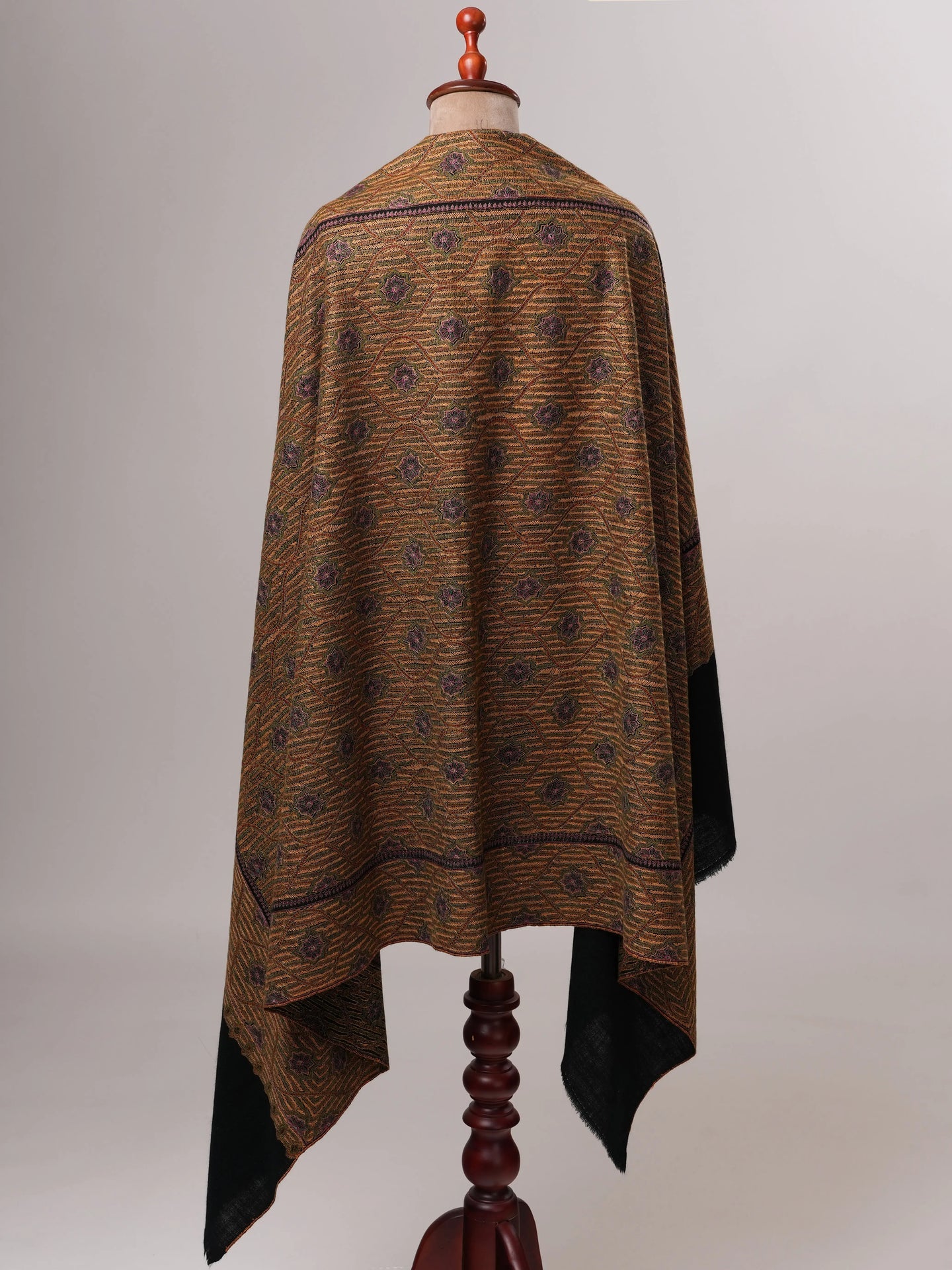Classic Black Fine Wool Shawl with Traditional Jamavar Embroidery Shahkaar