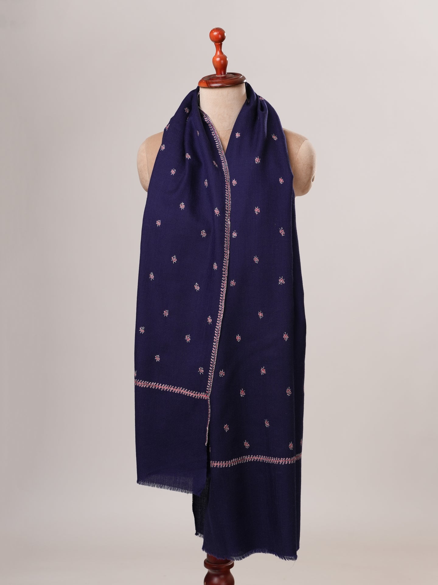 Navy Blue Fine Wool Shawl with Machie Buteh Hand Embroidery Shahkaar
