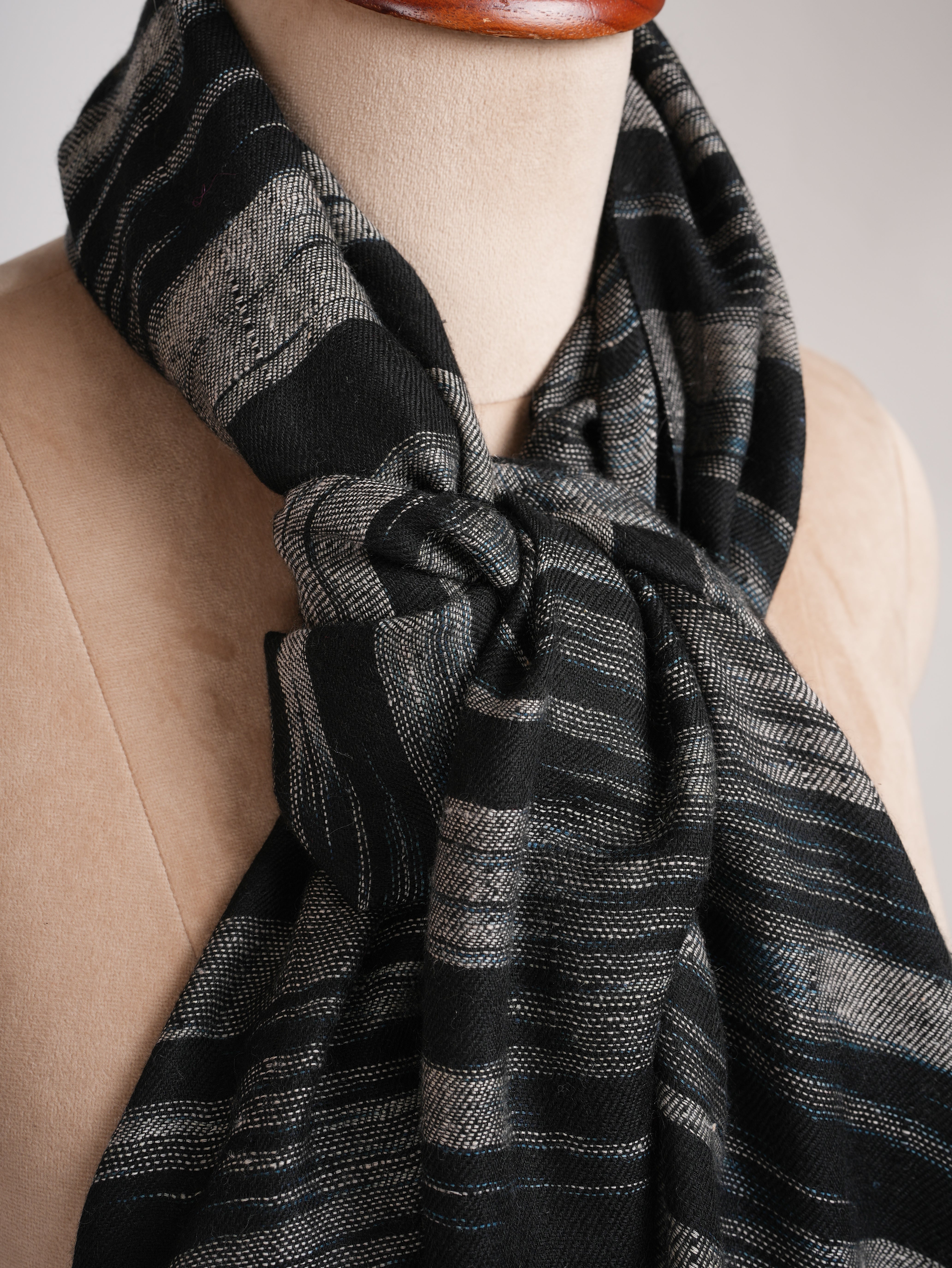 Black and White Handwoven Space Dye Ikat Pashmina Shawl