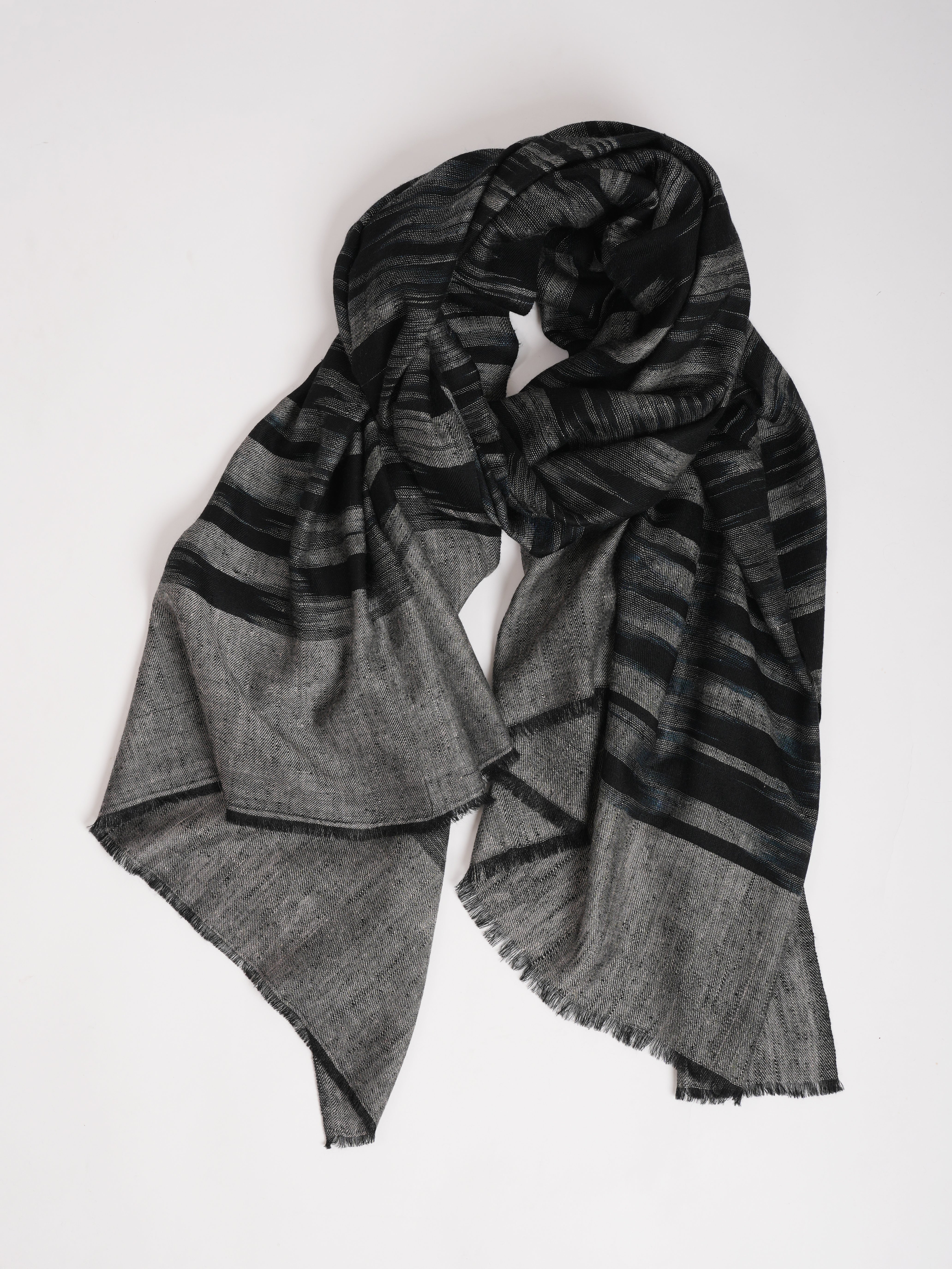 Black and White Handwoven Space Dye Ikat Pashmina Shawl