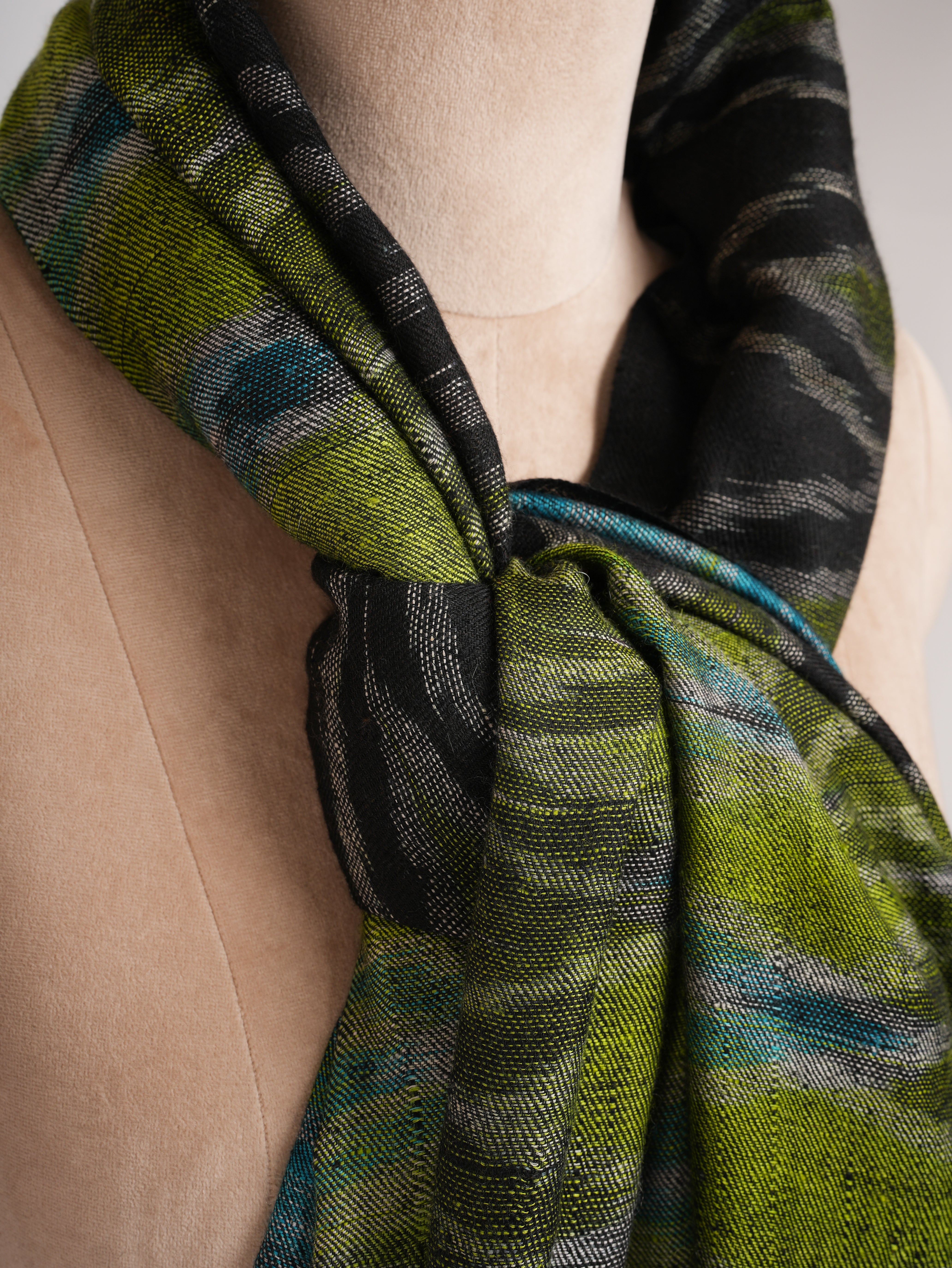 Black Space Dye Ikat Handwoven Pashmina Shawl