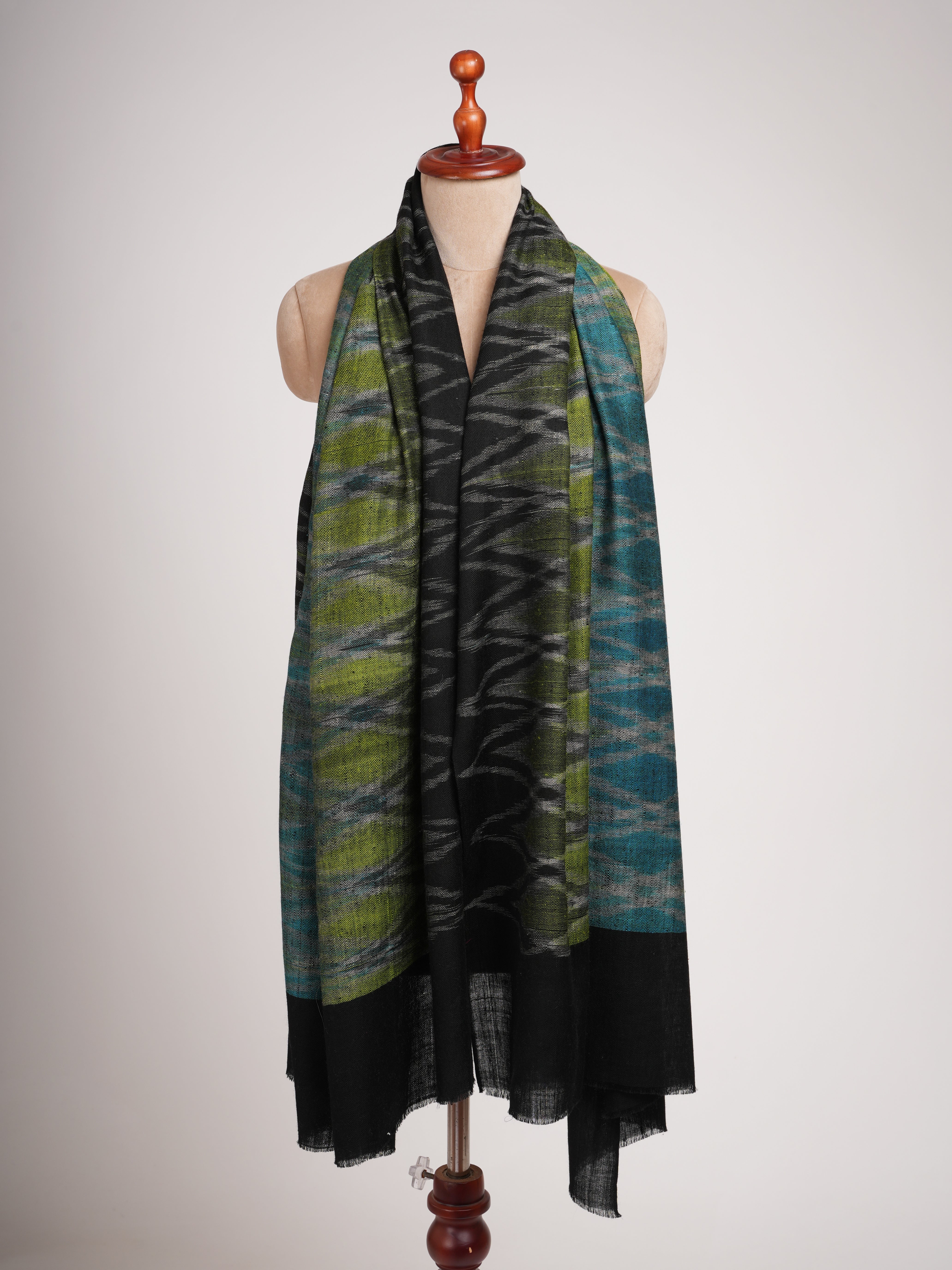 Black Space Dye Ikat Handwoven Pashmina Shawl