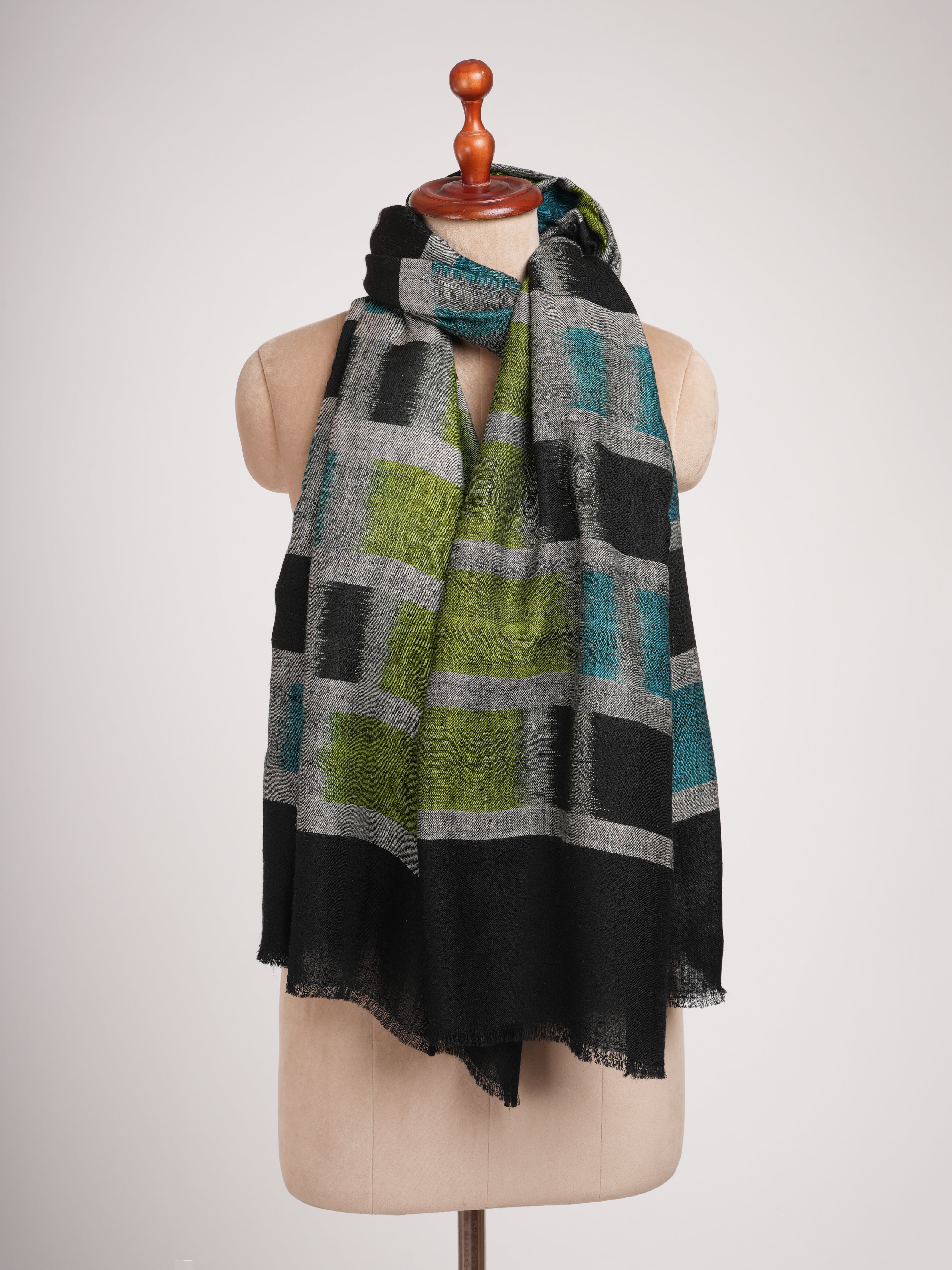 Black Ikat Handwoven Pashmina Shawl