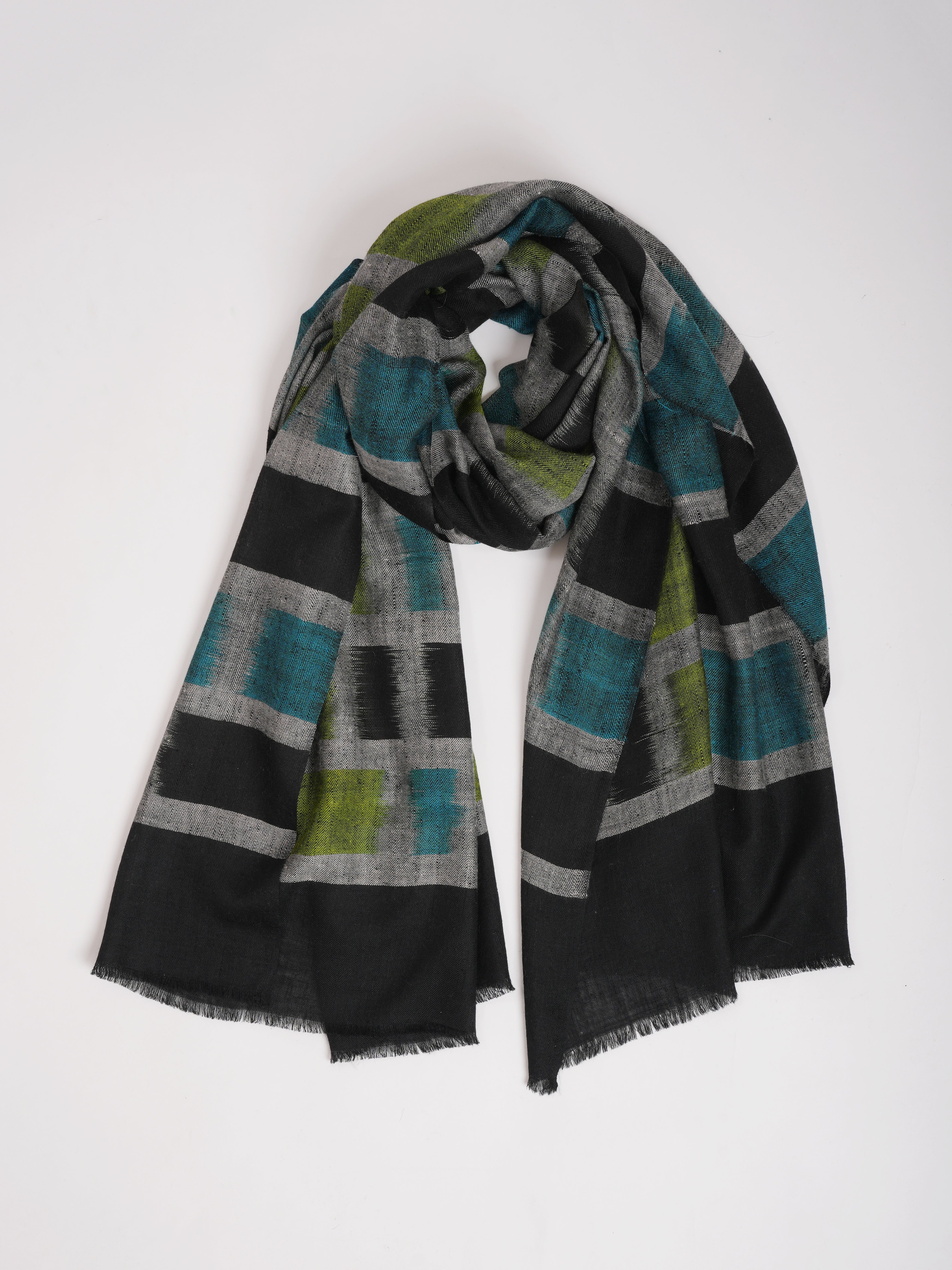 Black Ikat Handwoven Pashmina Shawl