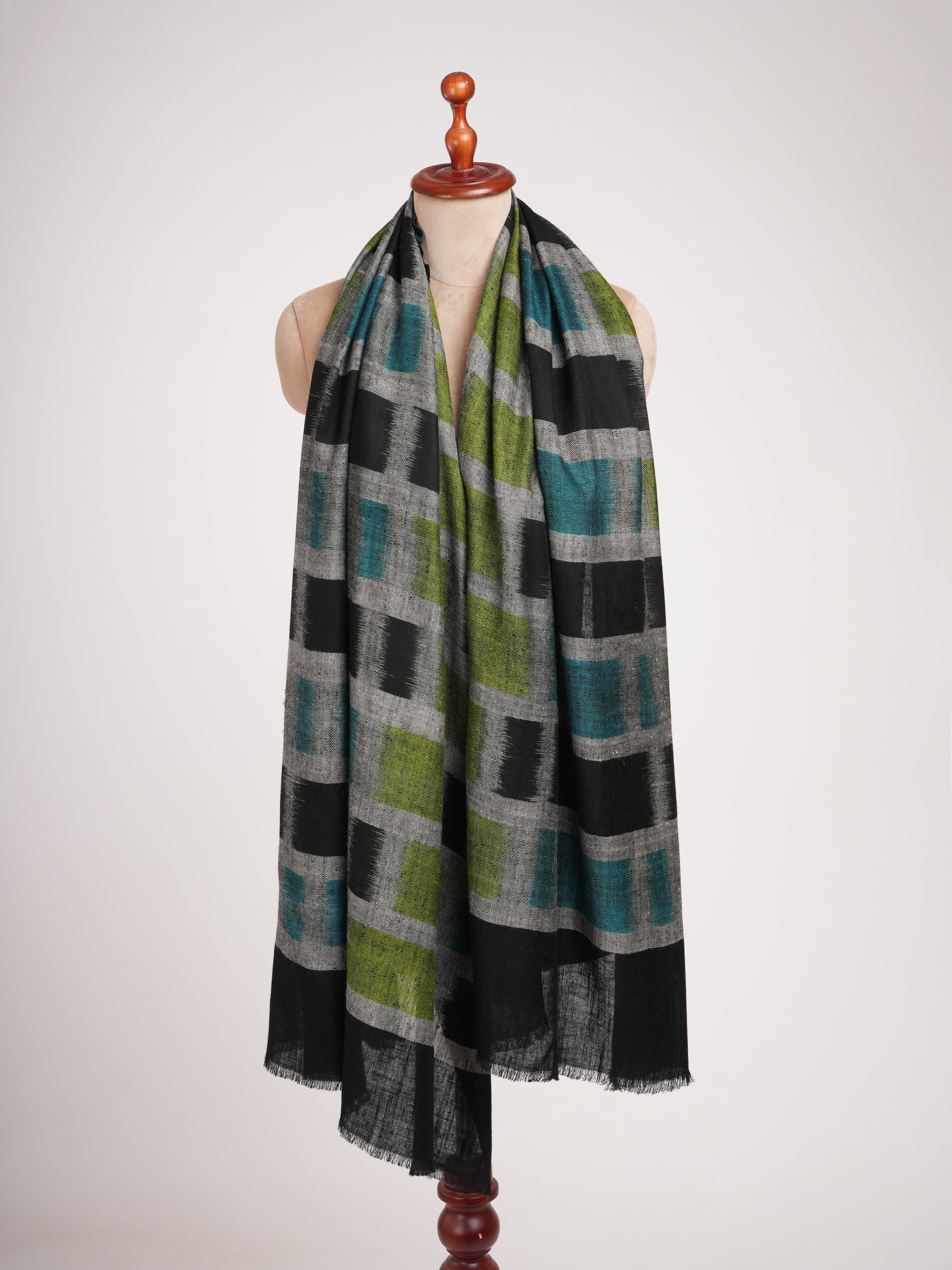 Black Ikat Handwoven Pashmina Shawl