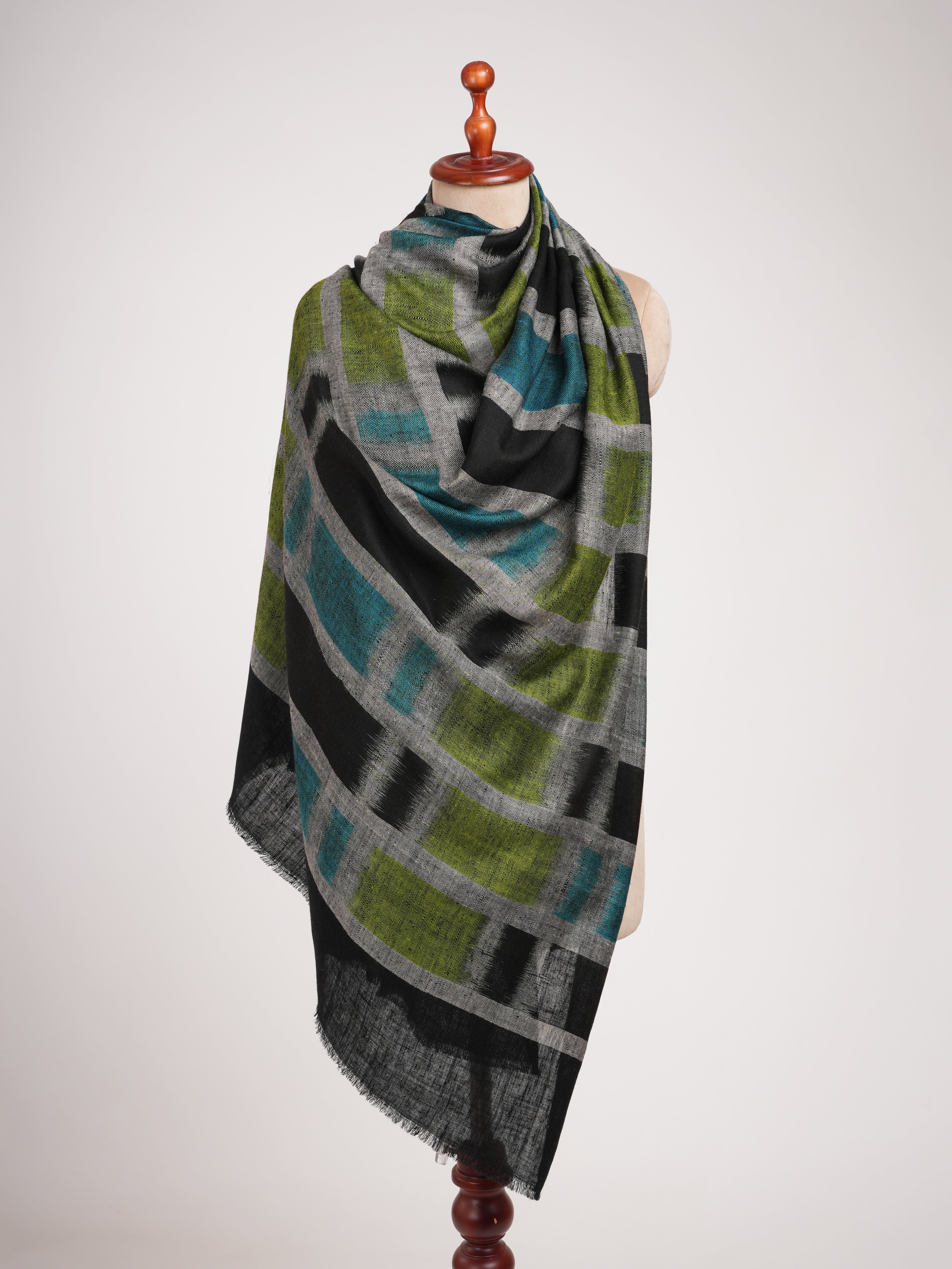 Black Ikat Handwoven Pashmina Shawl