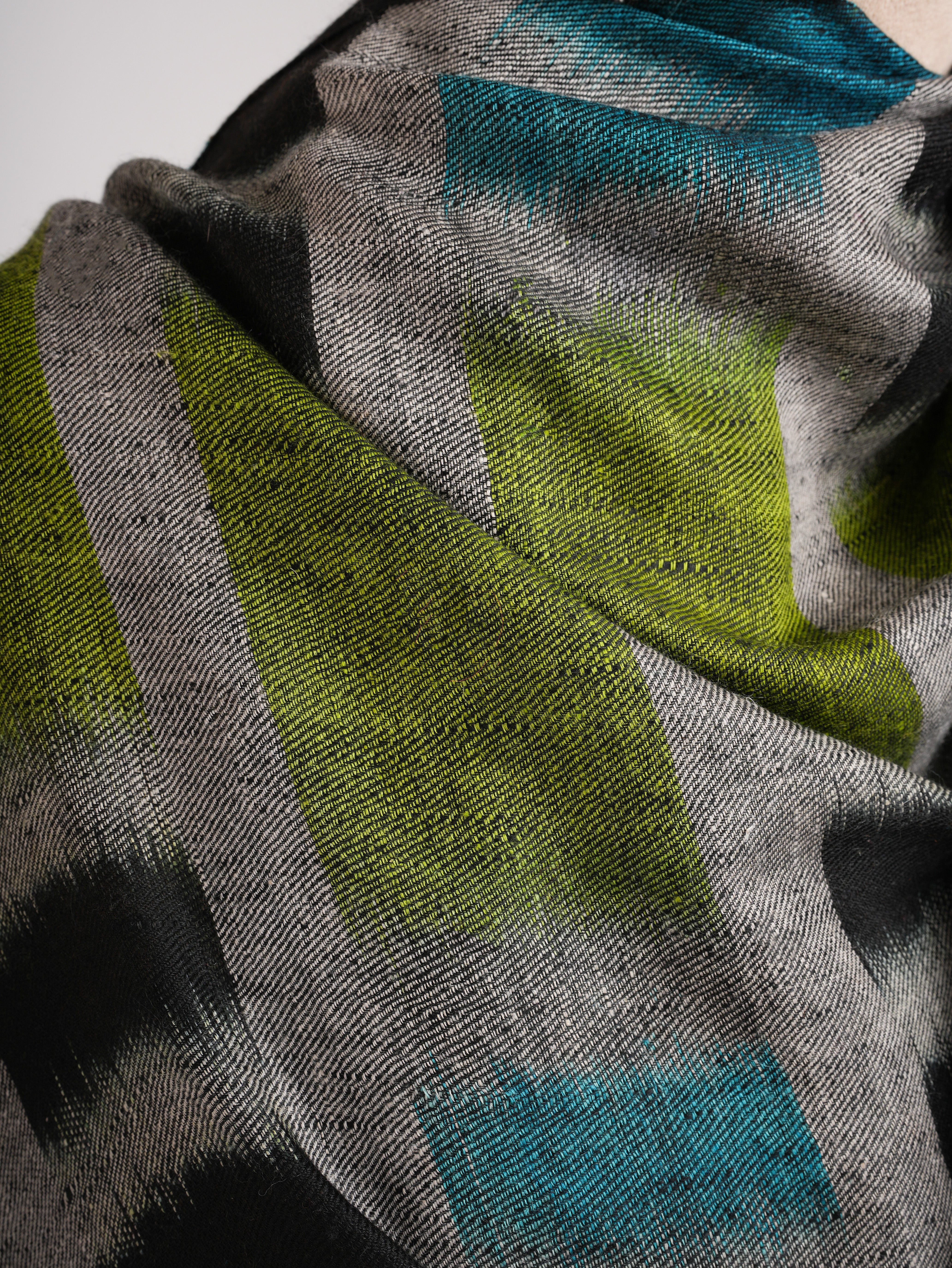 Black Ikat Handwoven Pashmina Shawl