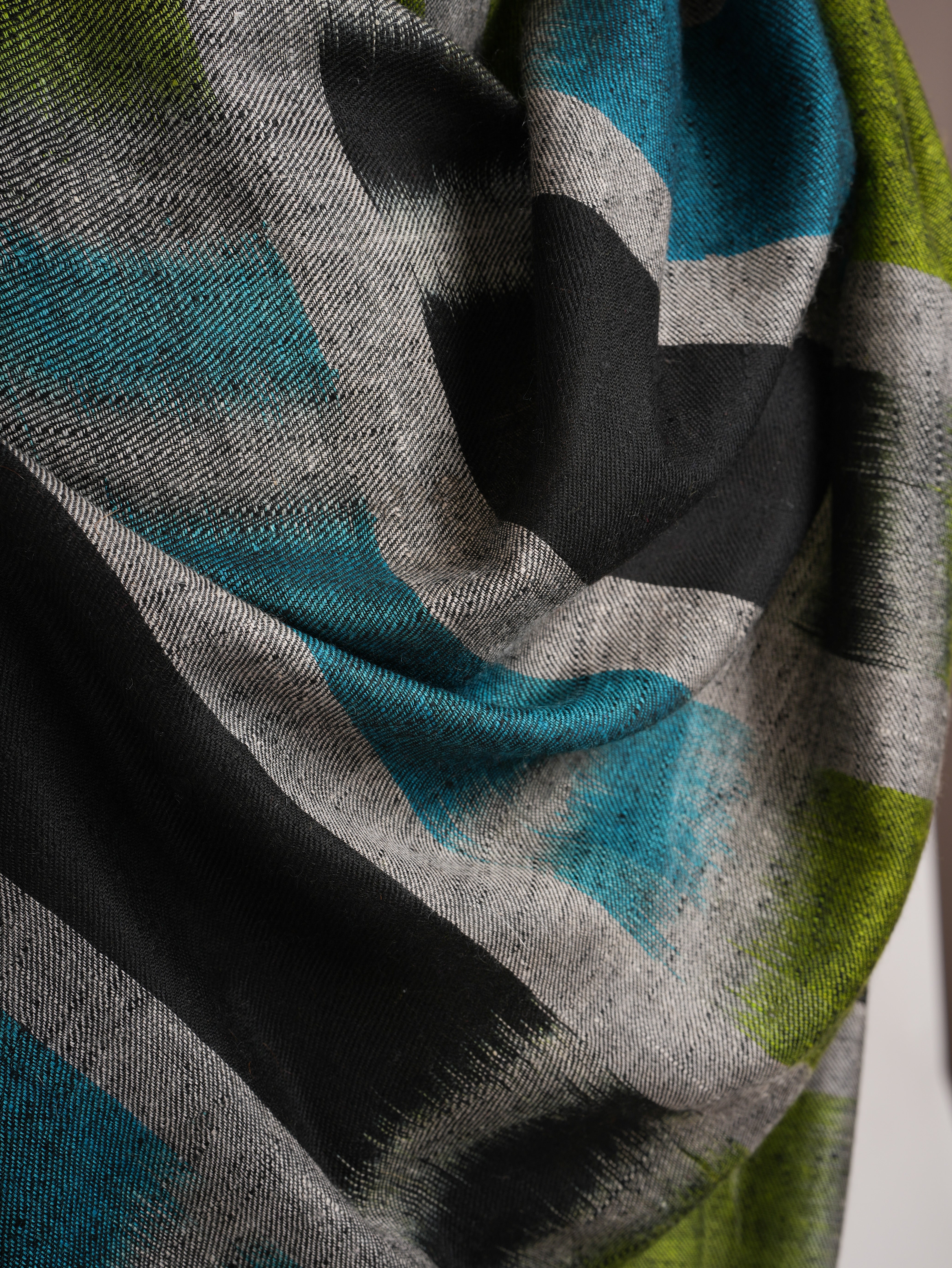 Black Ikat Handwoven Pashmina Shawl