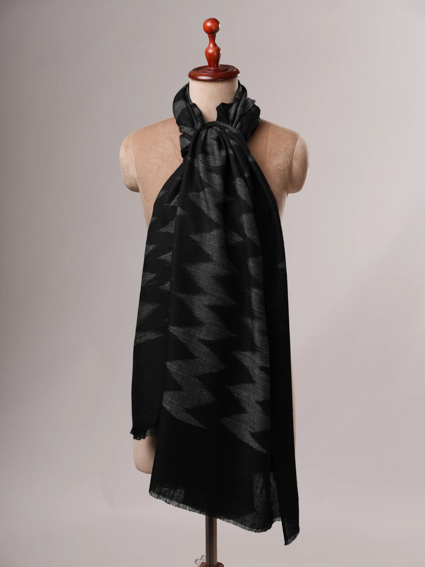 Contemporary Black Pashmina Shawl with Ikat Weave