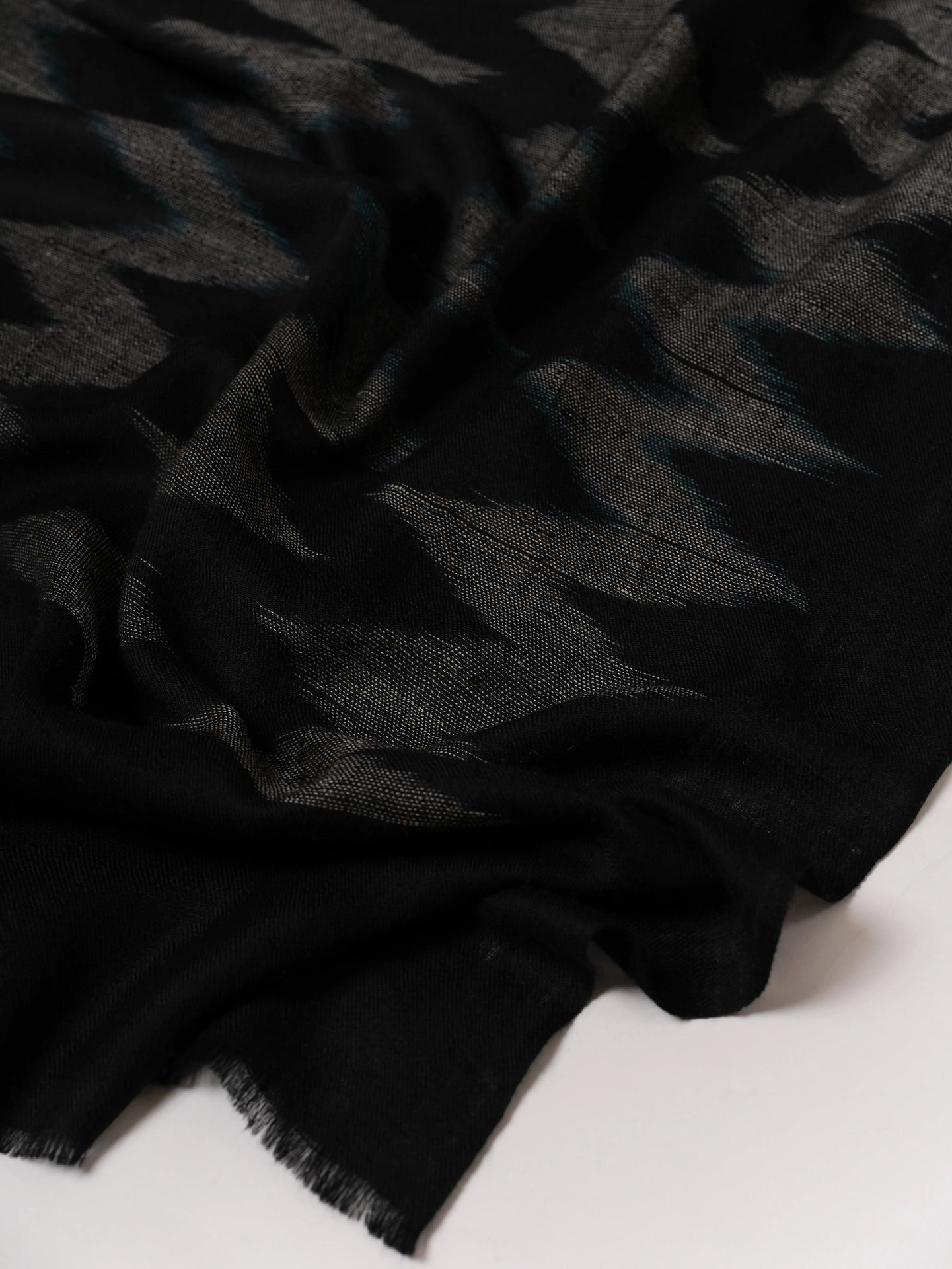 Contemporary Black Pashmina Shawl with Ikat Weave