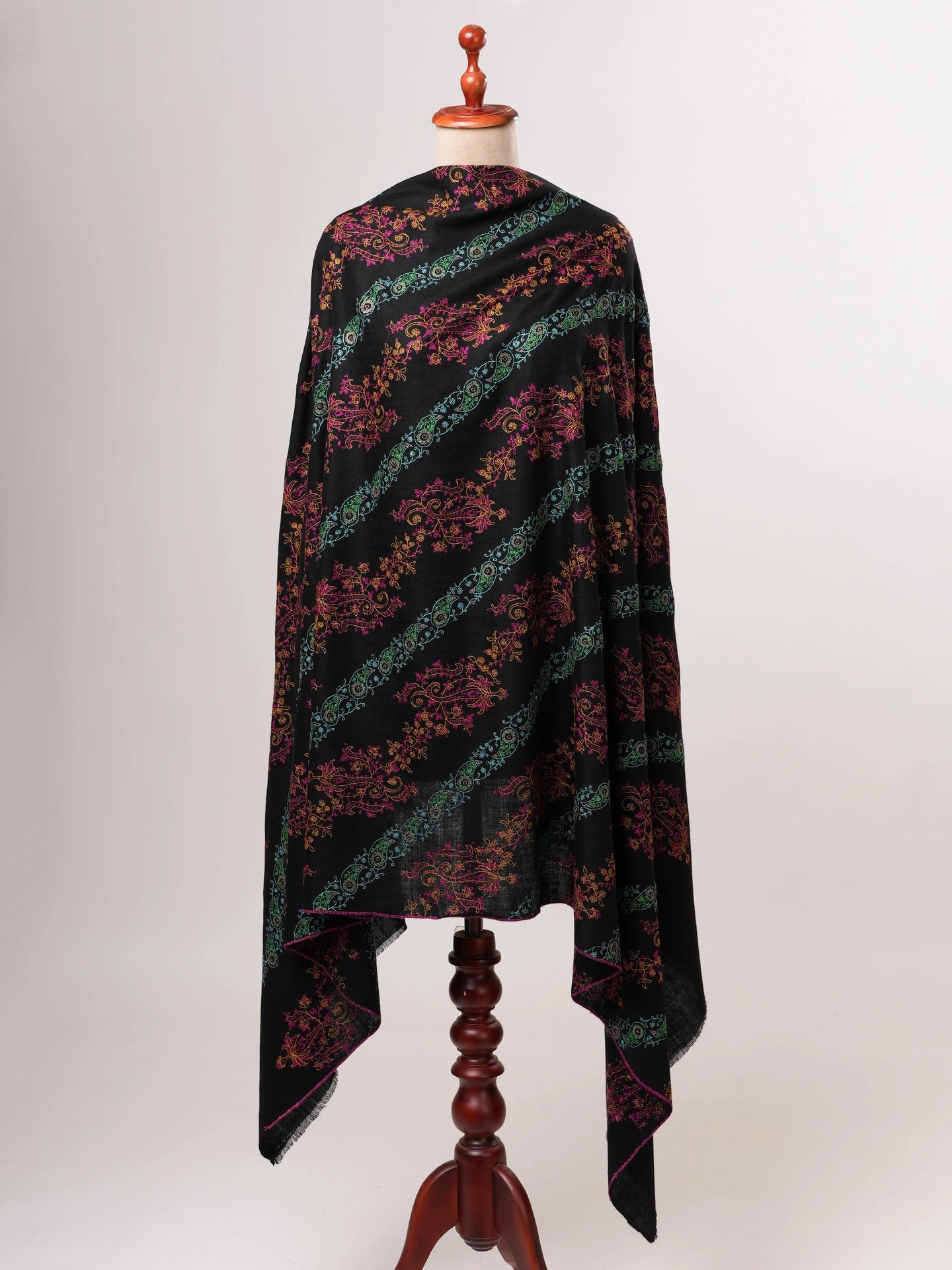 Black Kashmiri Pure Pashmina Shawl with Hand Embroidery Shahkaar
