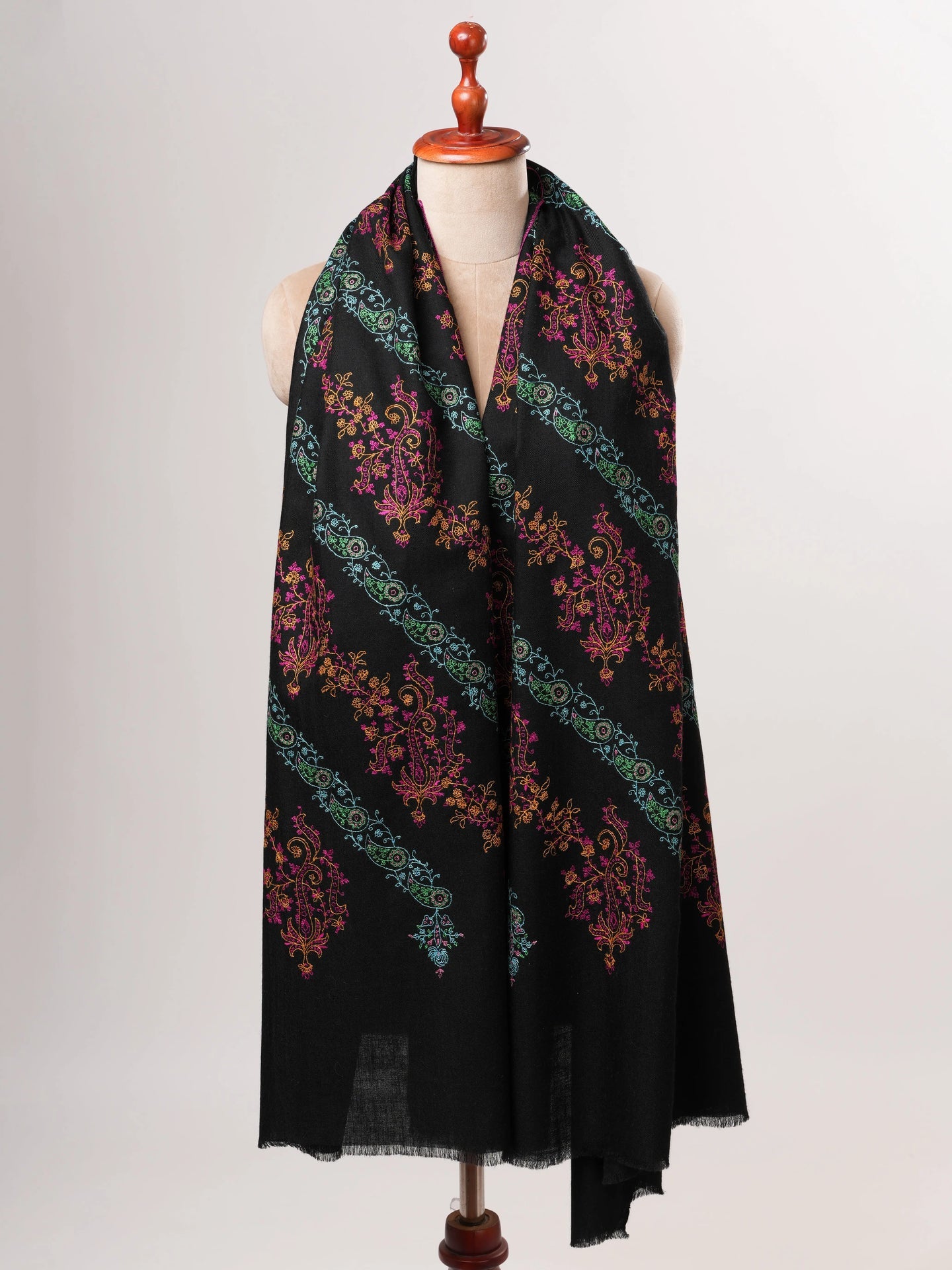 Black Kashmiri Pure Pashmina Shawl with Hand Embroidery Shahkaar