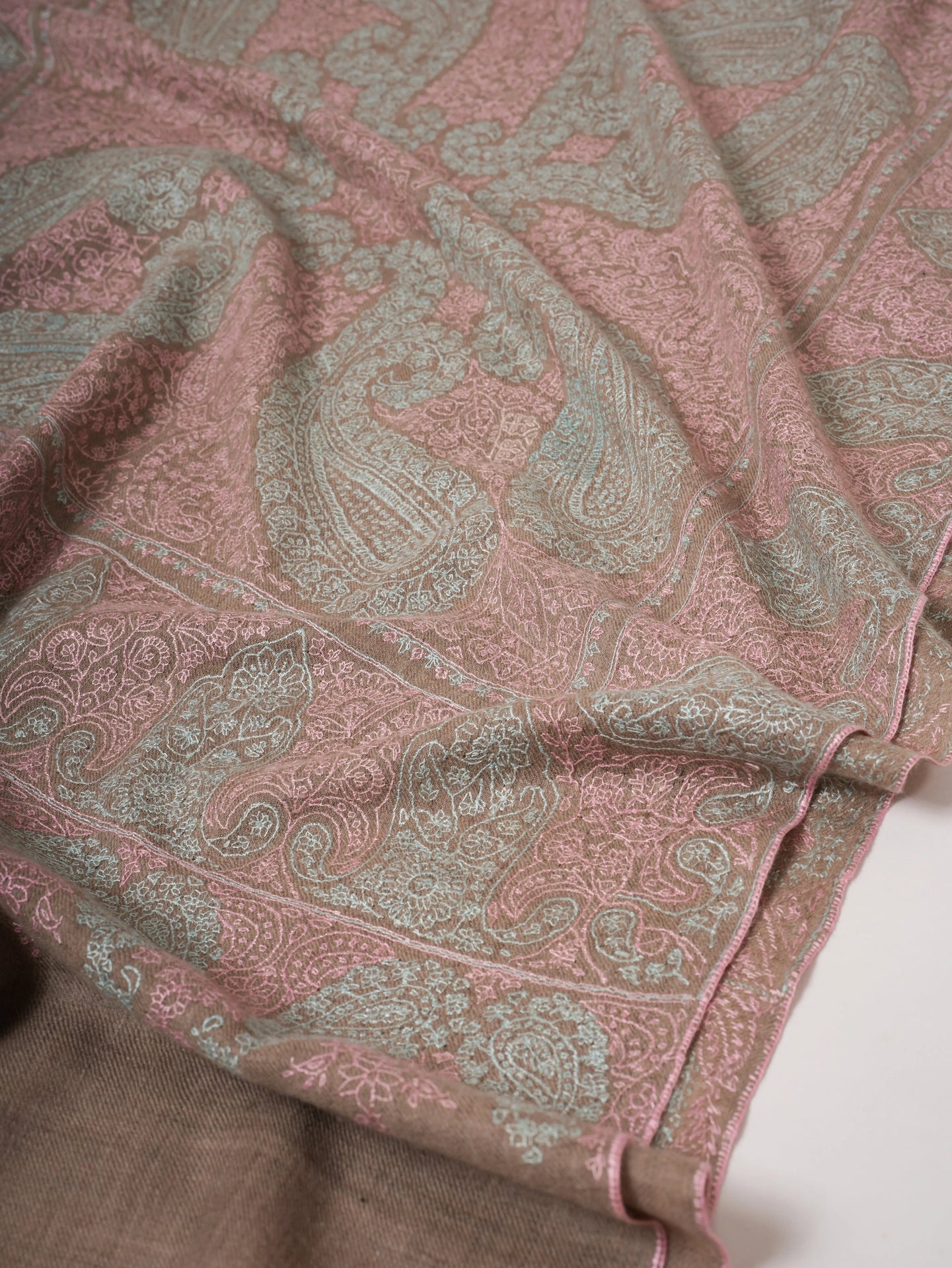 Natural Grey Baby Soft Cashmere Jamavar Scarf – Elegant Handwoven Luxury Shahkaar