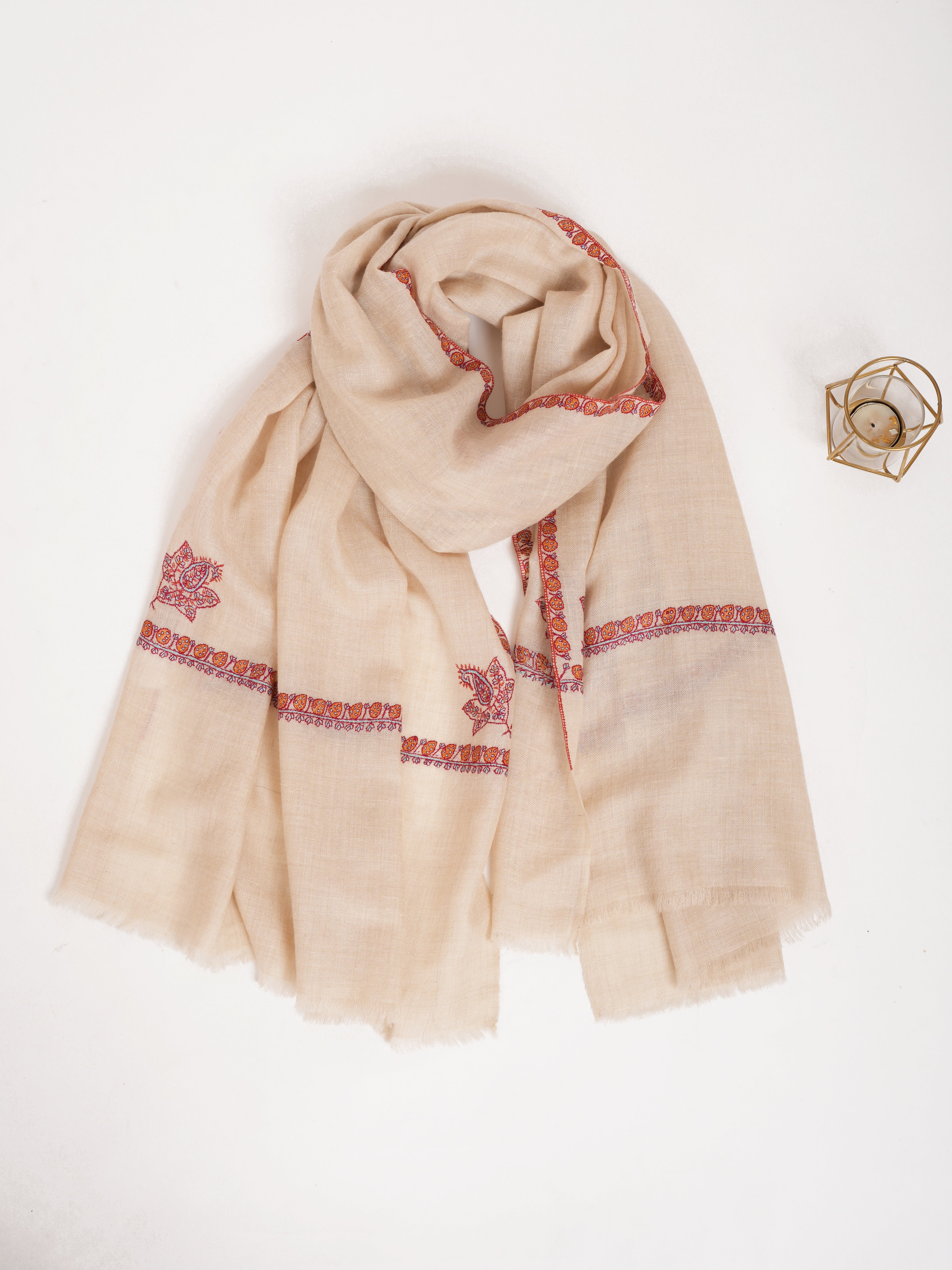 Off White Hashia ricamato India Cashmere Stole