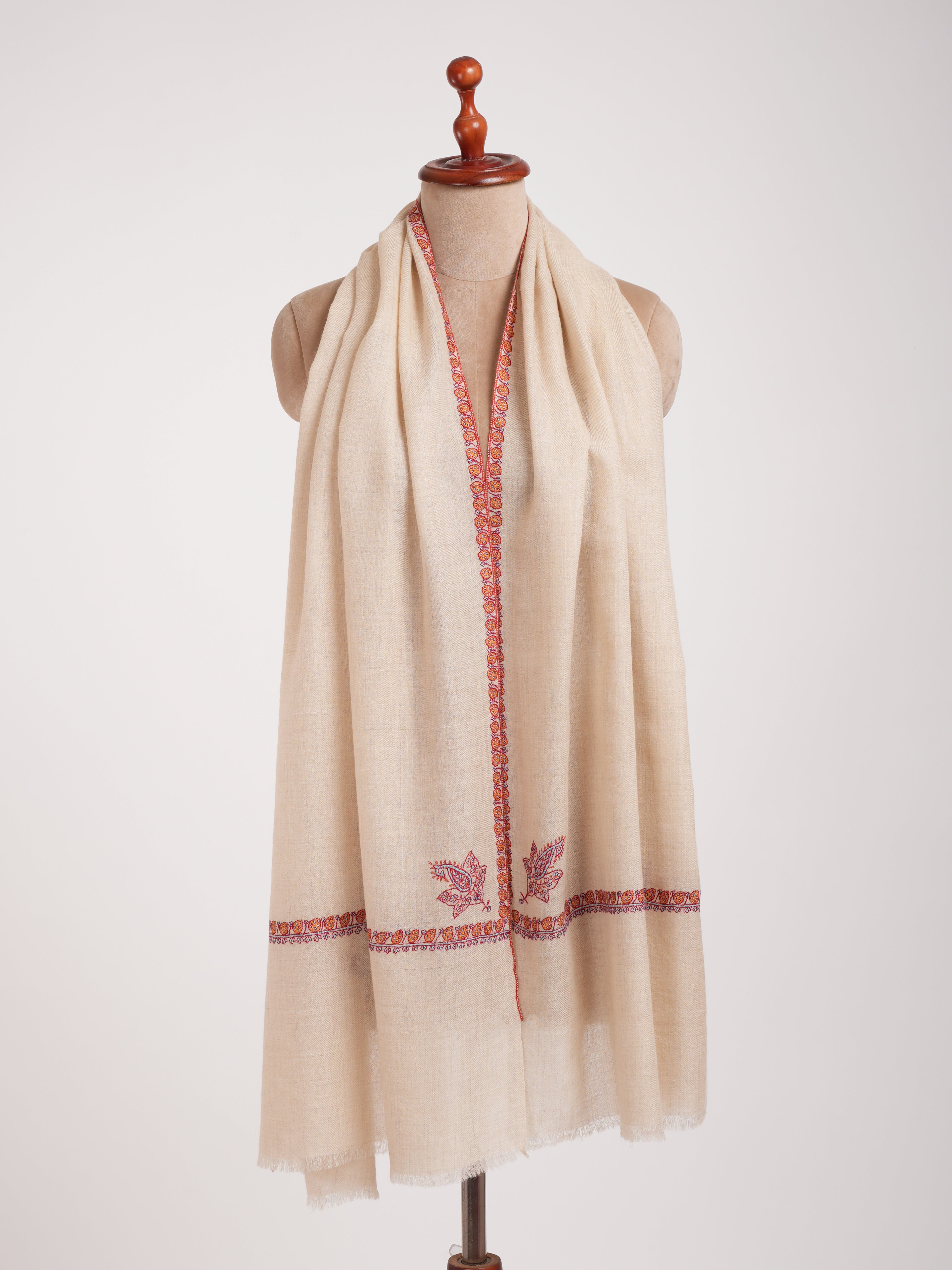 Off White Hashia ricamato India Cashmere Stole