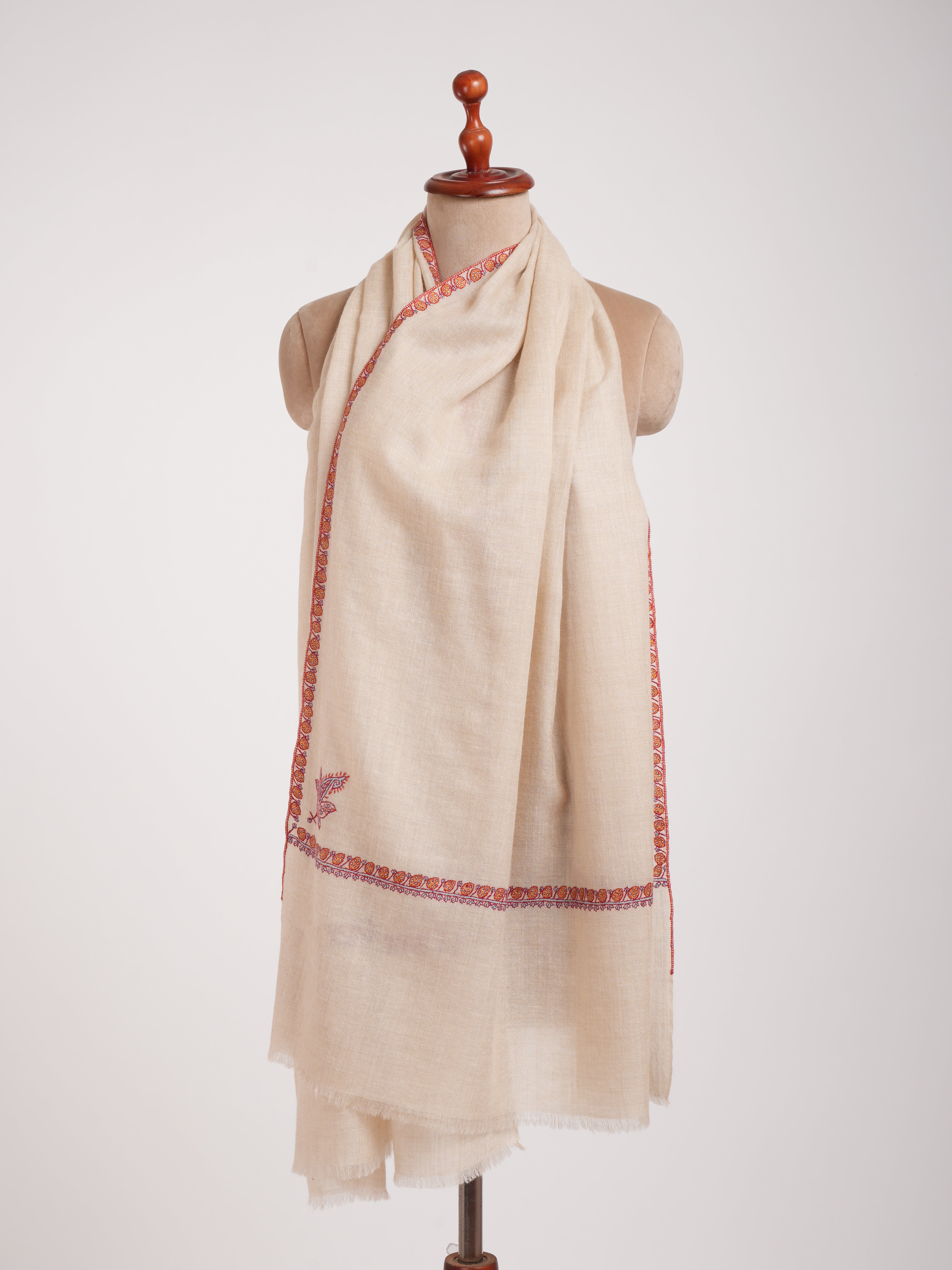 Off White Hashia ricamato India Cashmere Stole