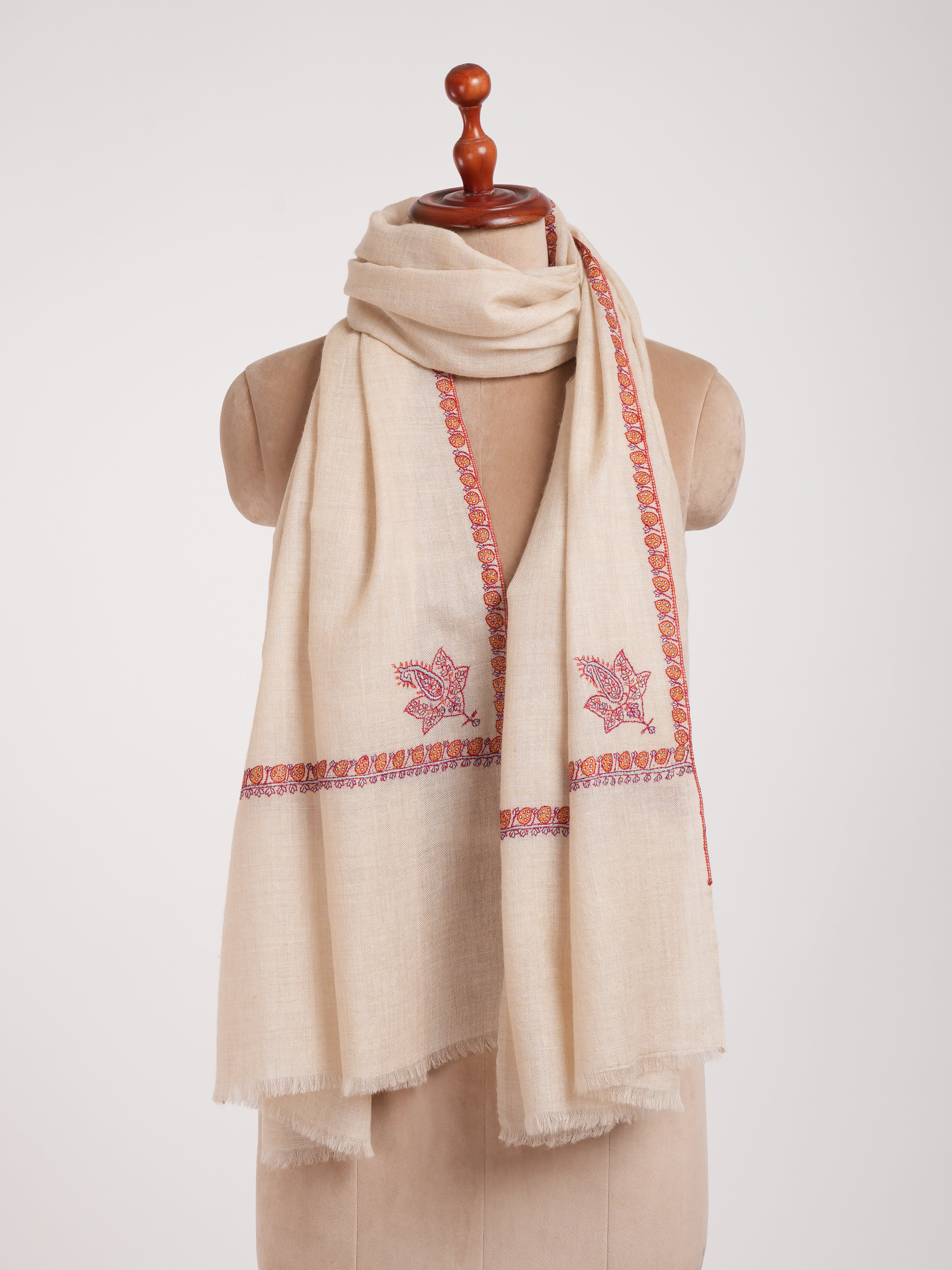 Off White Hashia ricamato India Cashmere Stole