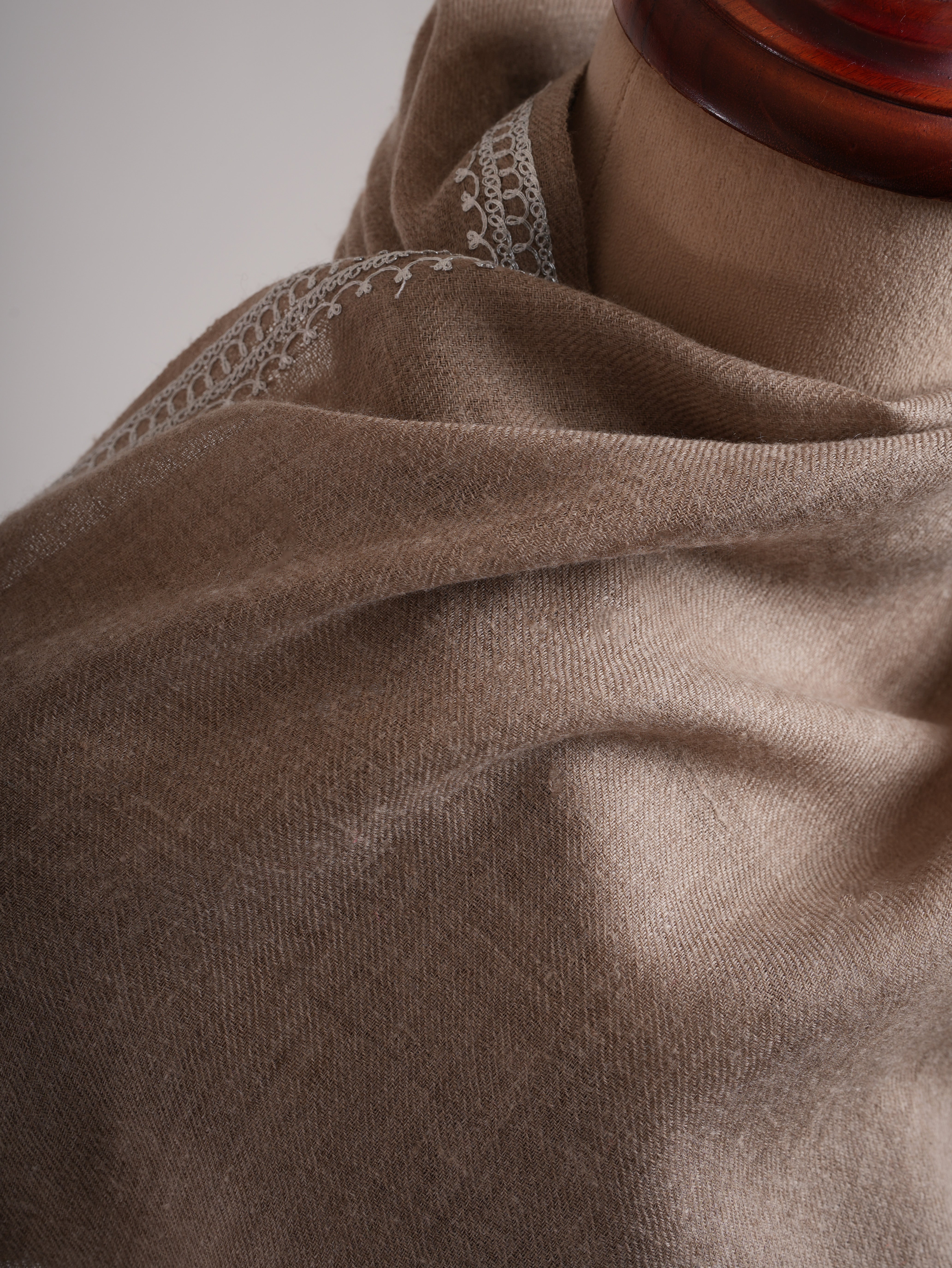 Natural Grey Cashmere Wrap with Timeless Silver Embroidery
