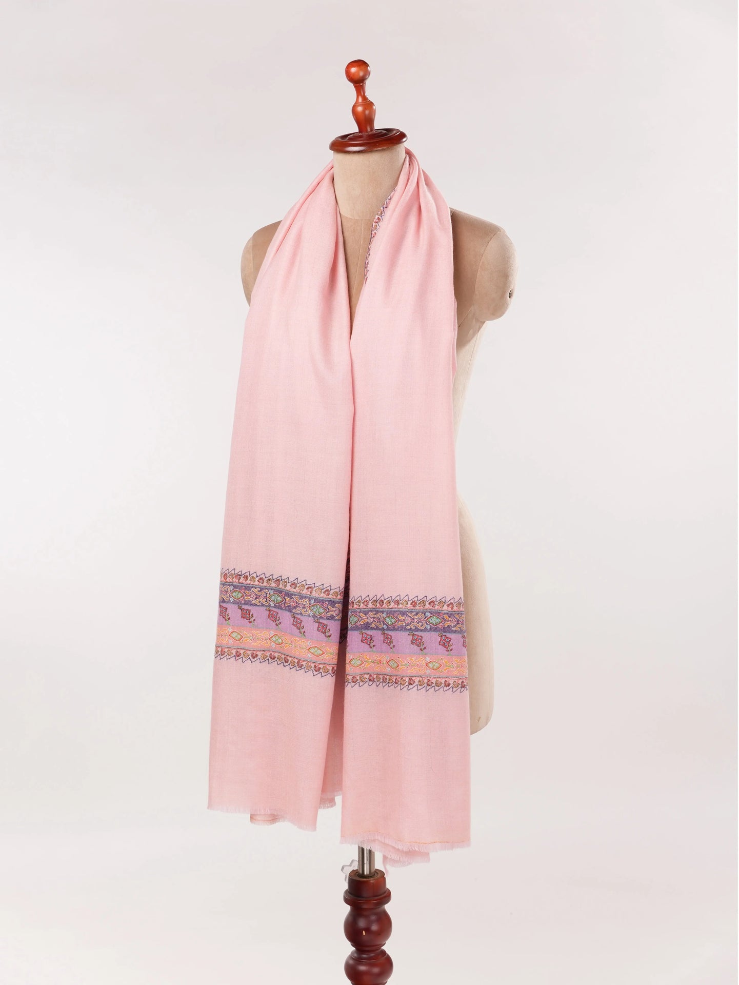 Palladar Embroidered Baby Pink Handwoven Authentic Pashmina Shawl Shahkaar.com