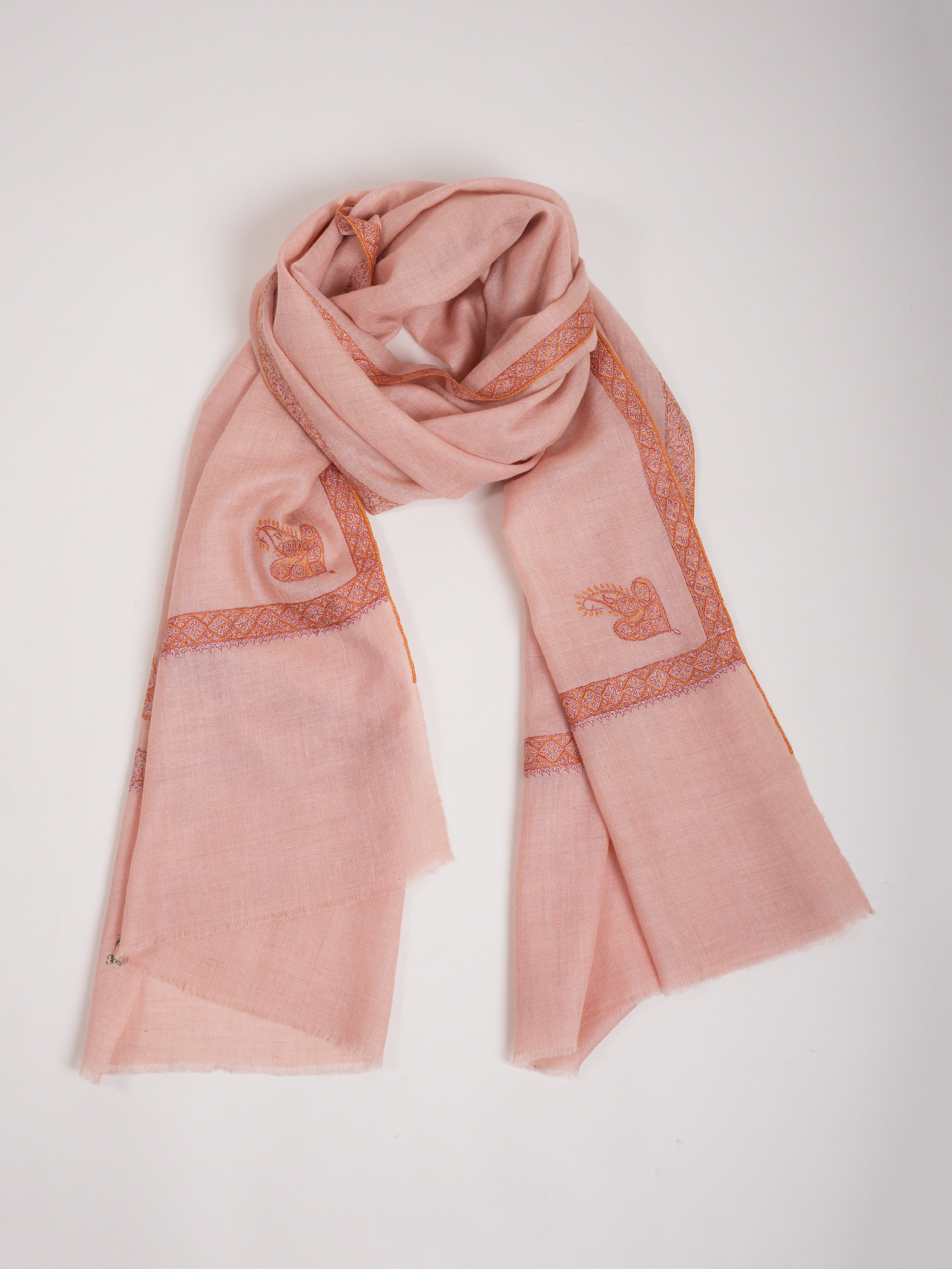 Pink Hashia Artisanal Embroidery Cashmere Wrap