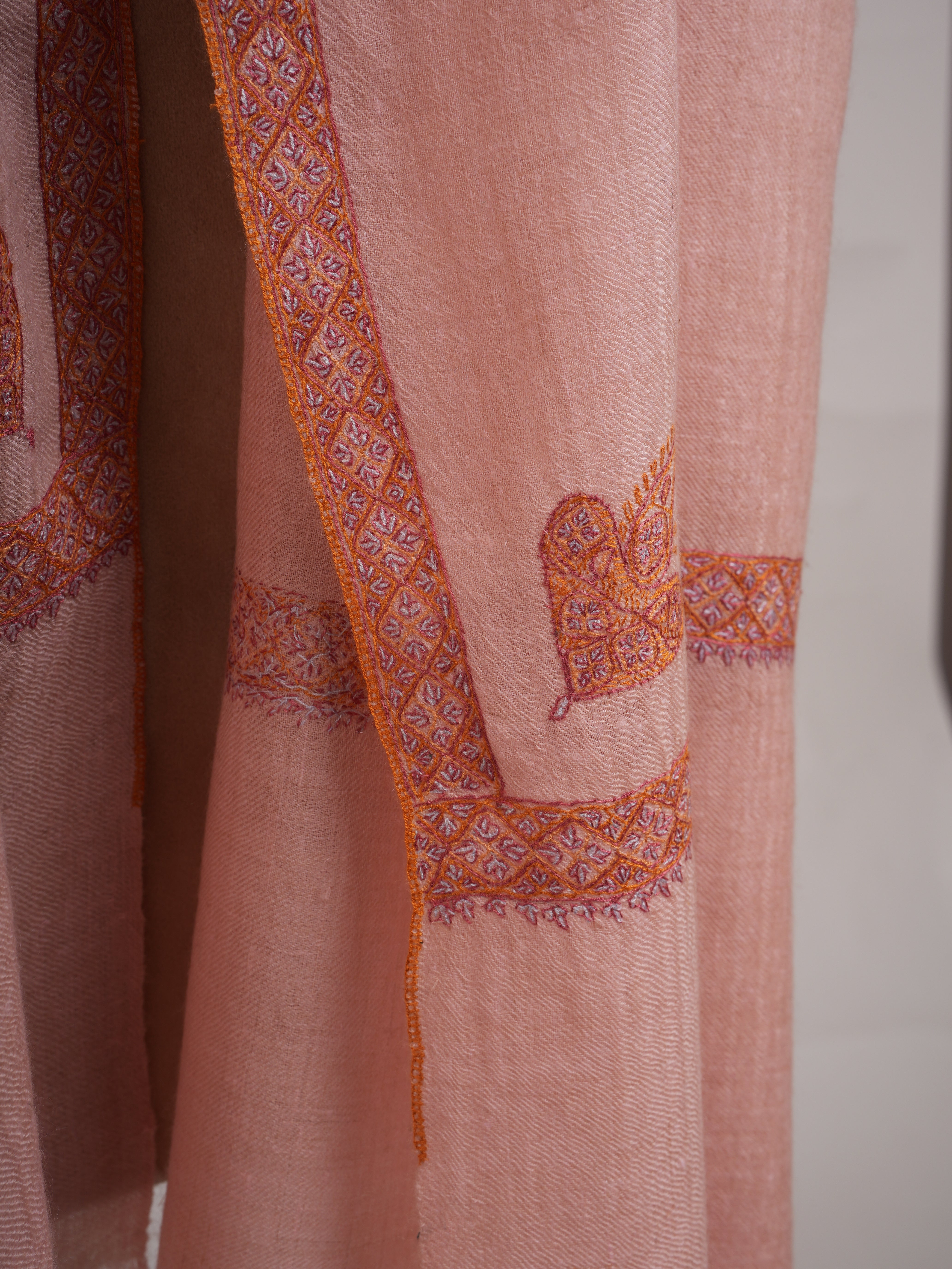 Pink Hashia Artisanal Embroidery Cashmere Wrap