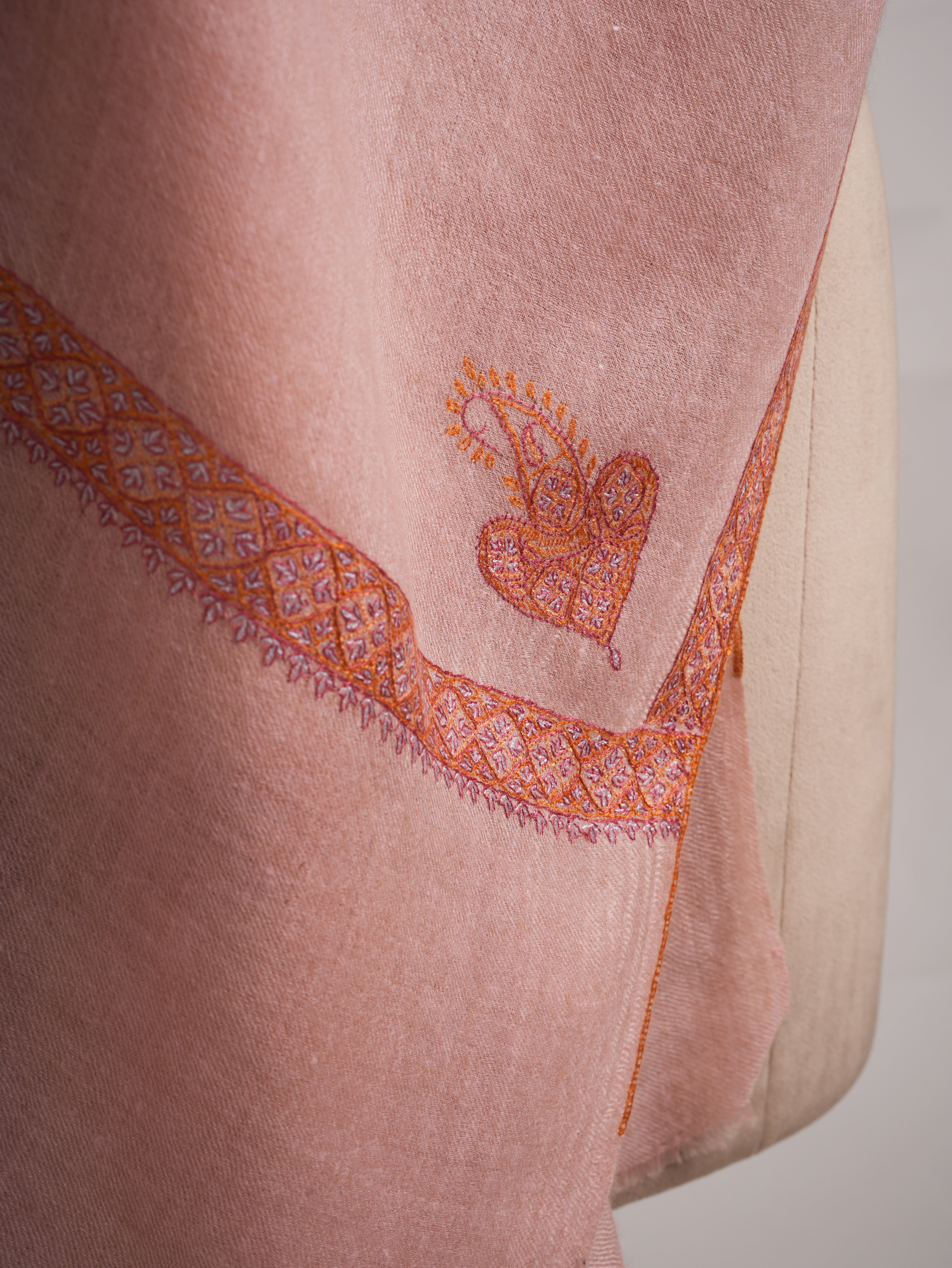 Pink Hashia Artisanal Embroidery Cashmere Wrap