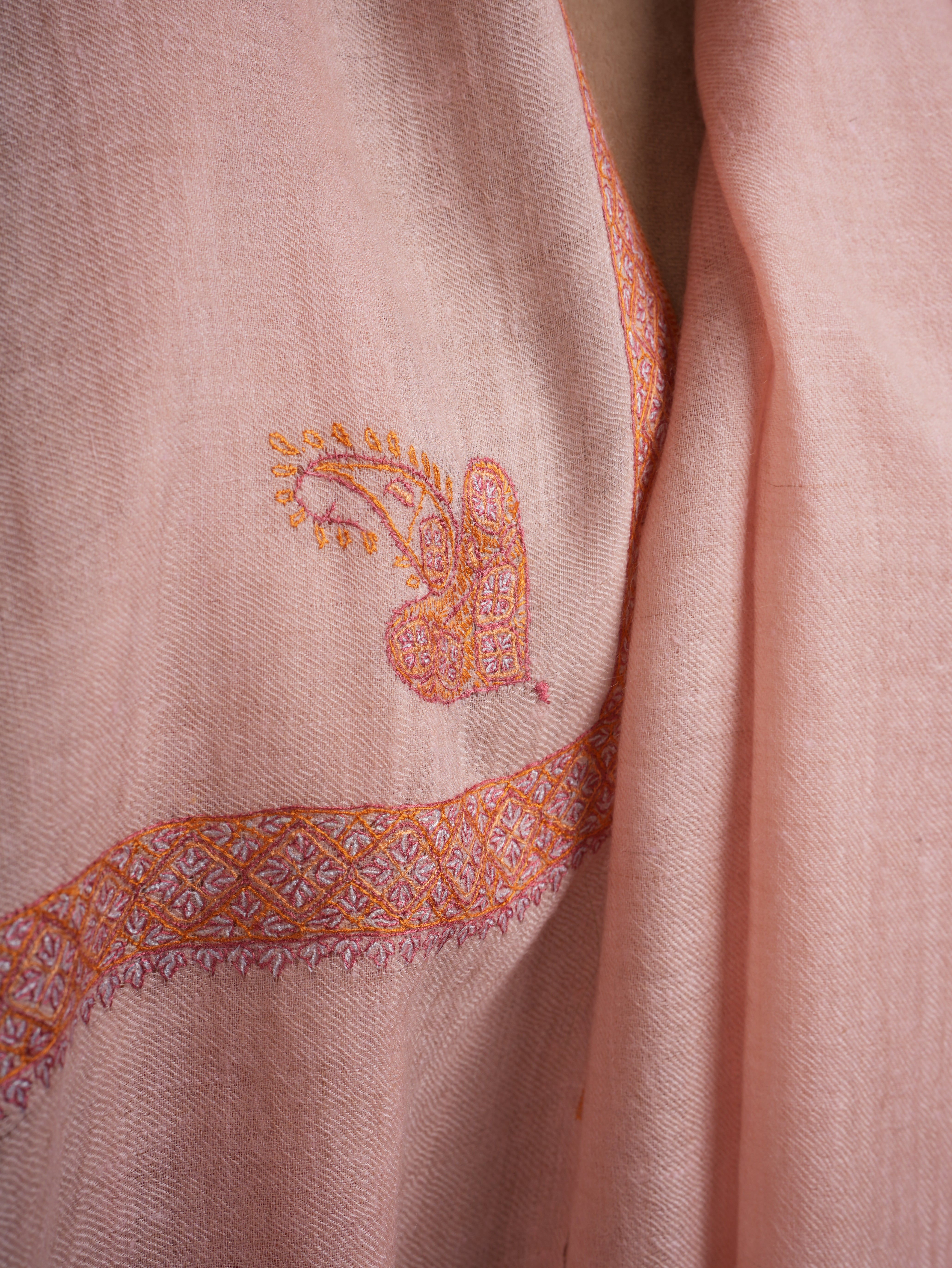 Pink Hashia Artisanal Embroidery Cashmere Wrap
