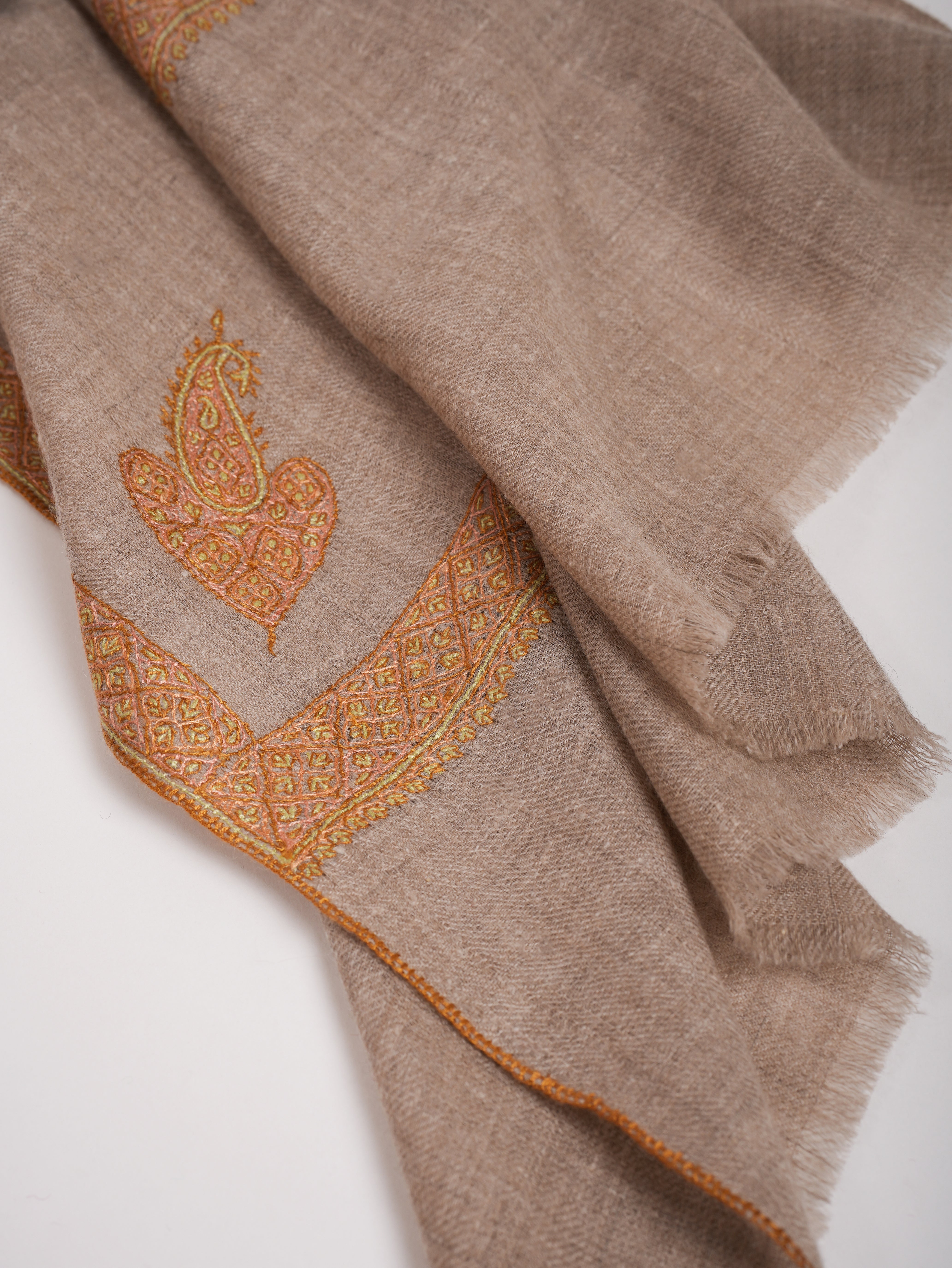 Natural Grey Hashia Embroidered Premium Cashmere Scarf