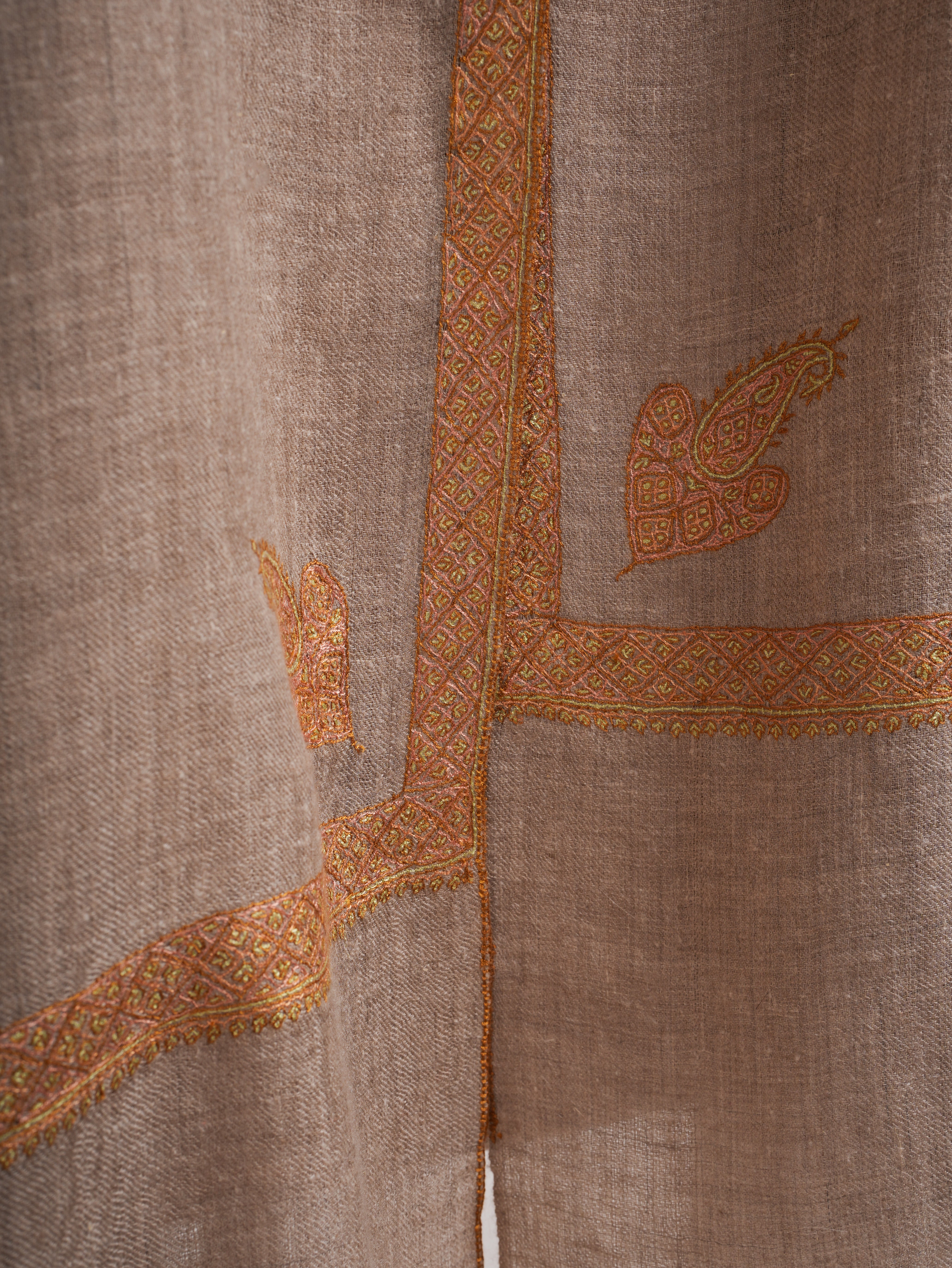 Natural Grey Hashia Embroidered Premium Cashmere Scarf