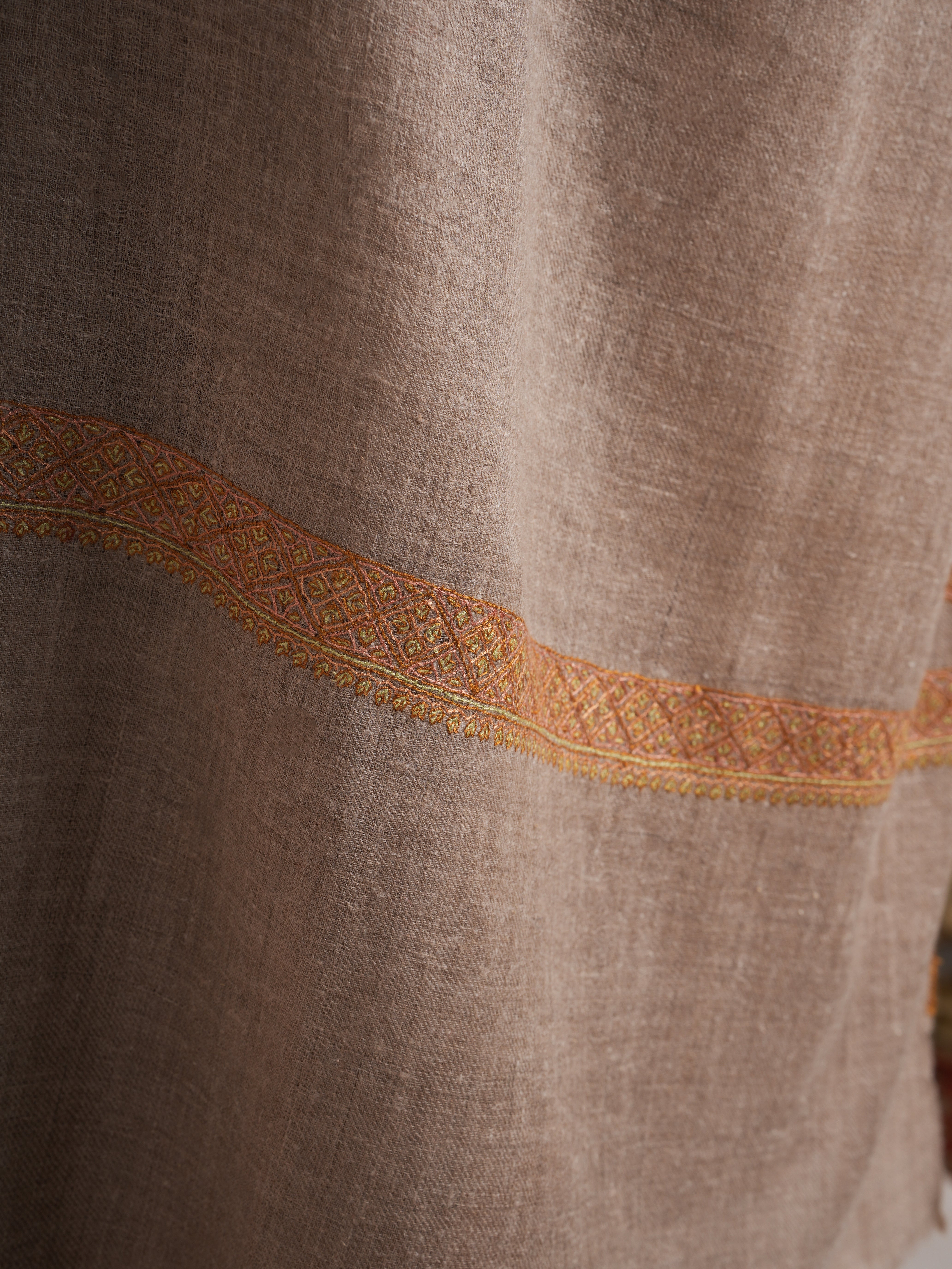 Natural Grey Hashia Embroidered Premium Cashmere Scarf