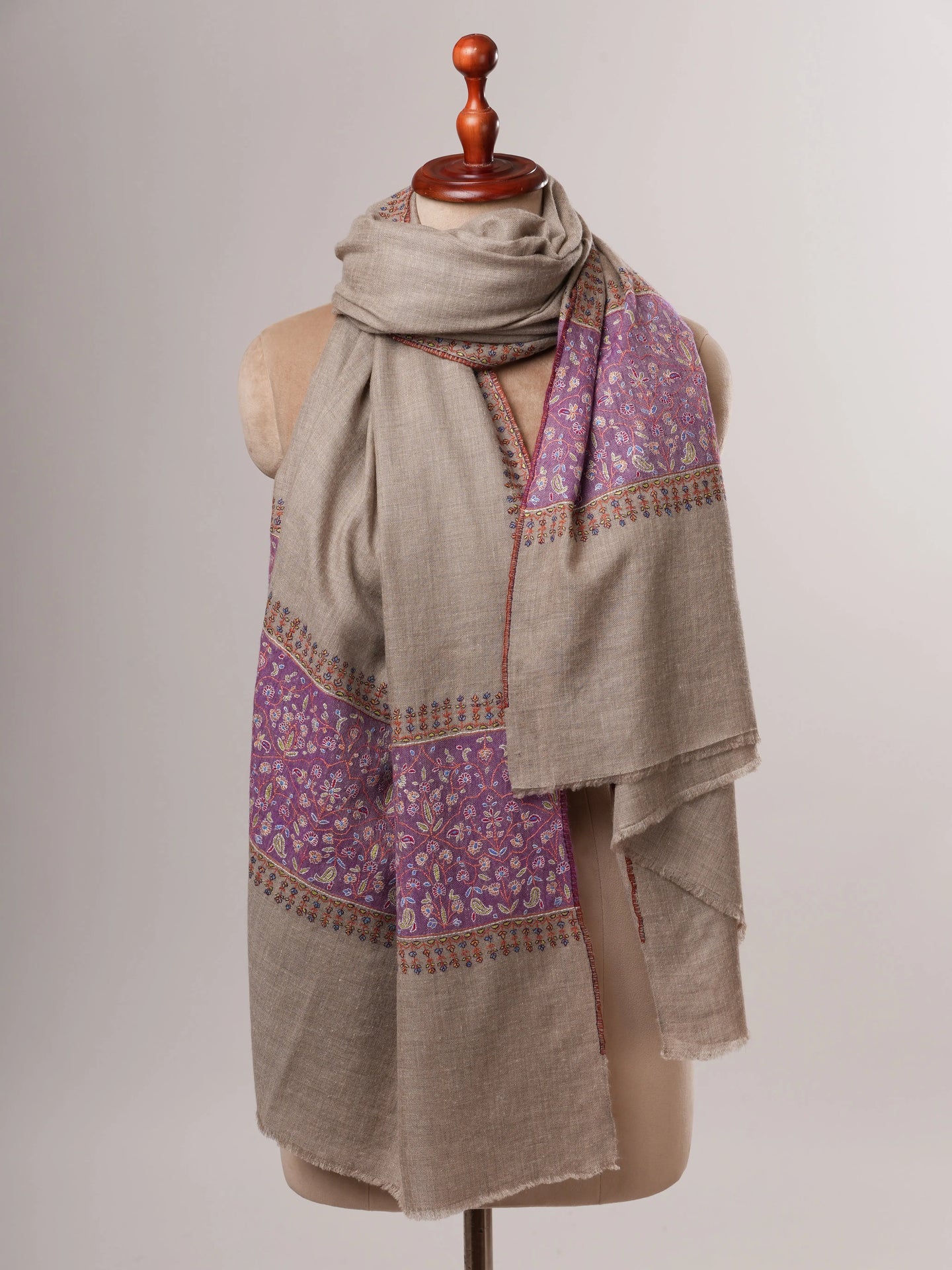 Natural Grey Baby Soft Pashmina Shawl – Sozni Palla Hand Embroidery Shahkaar
