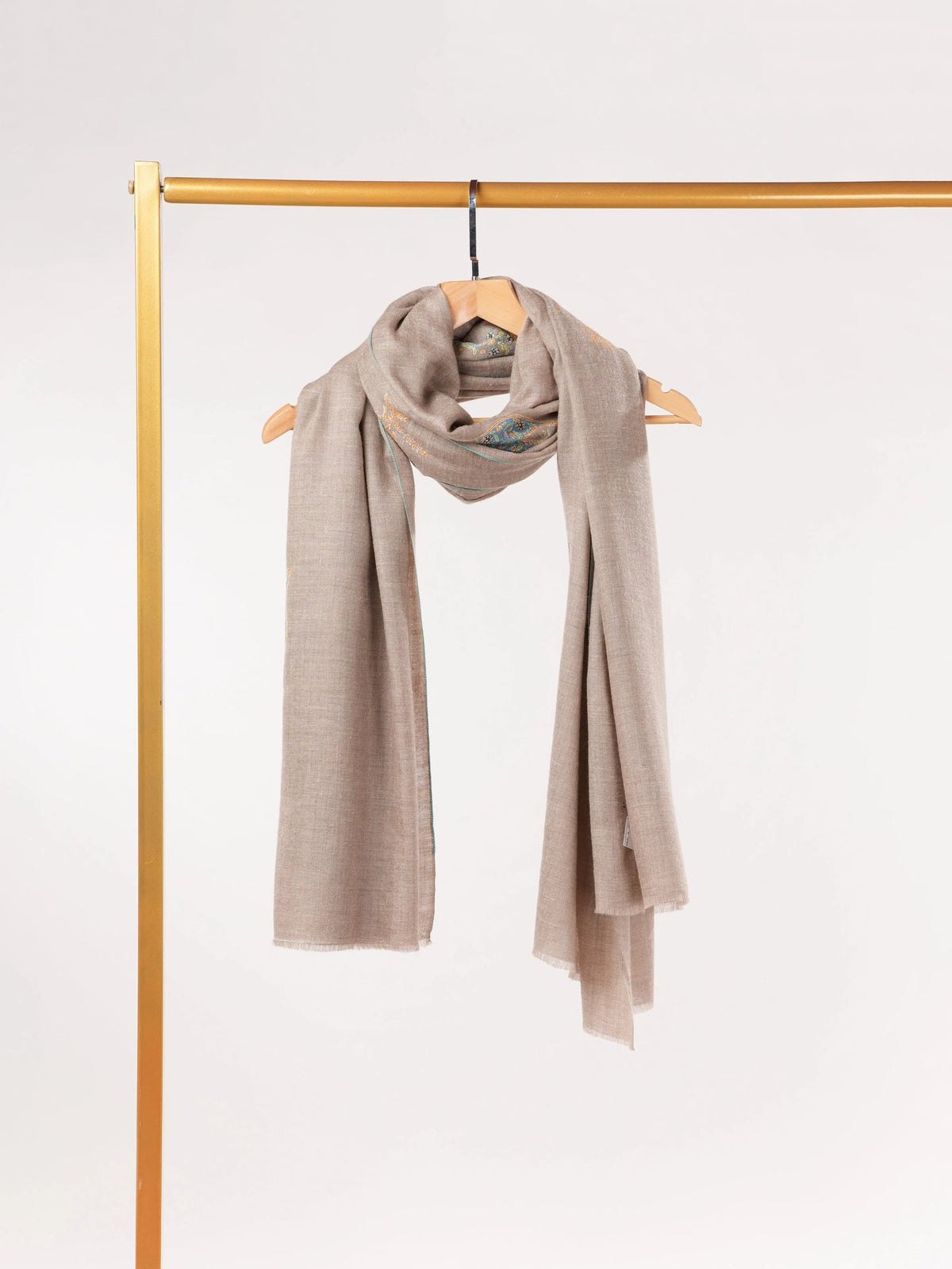 Beige Authentic Handwoven Pashmina Shawl with Buteh Hand Embroidery