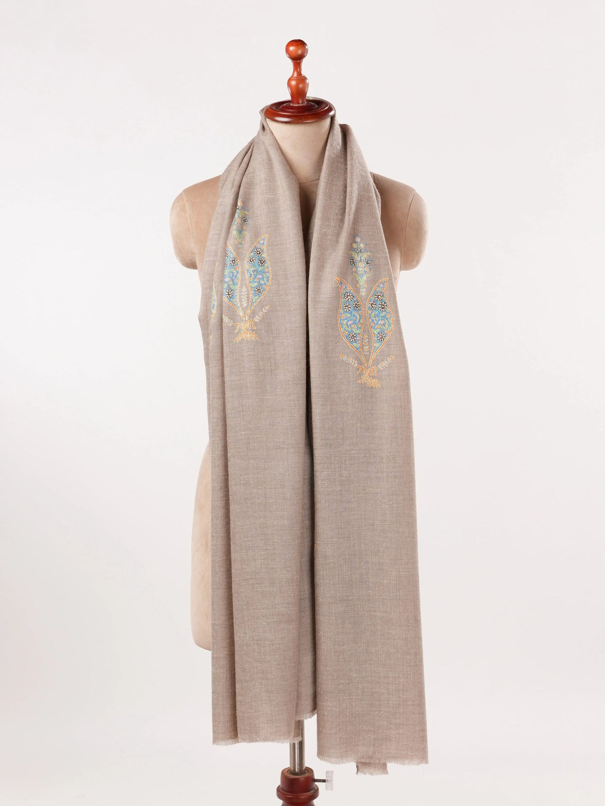 Beige Authentic Handwoven Pashmina Shawl with Buteh Hand Embroidery