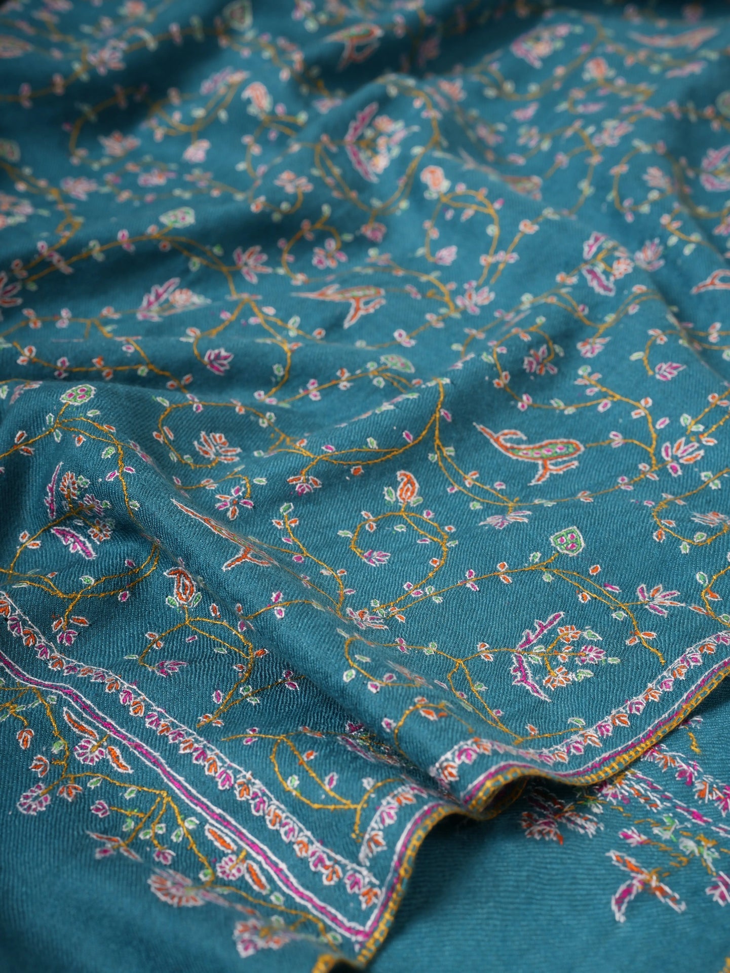 Authentic Kashmiri Pashmina Shawl with Detailed Hand Embroidery Shahkaar