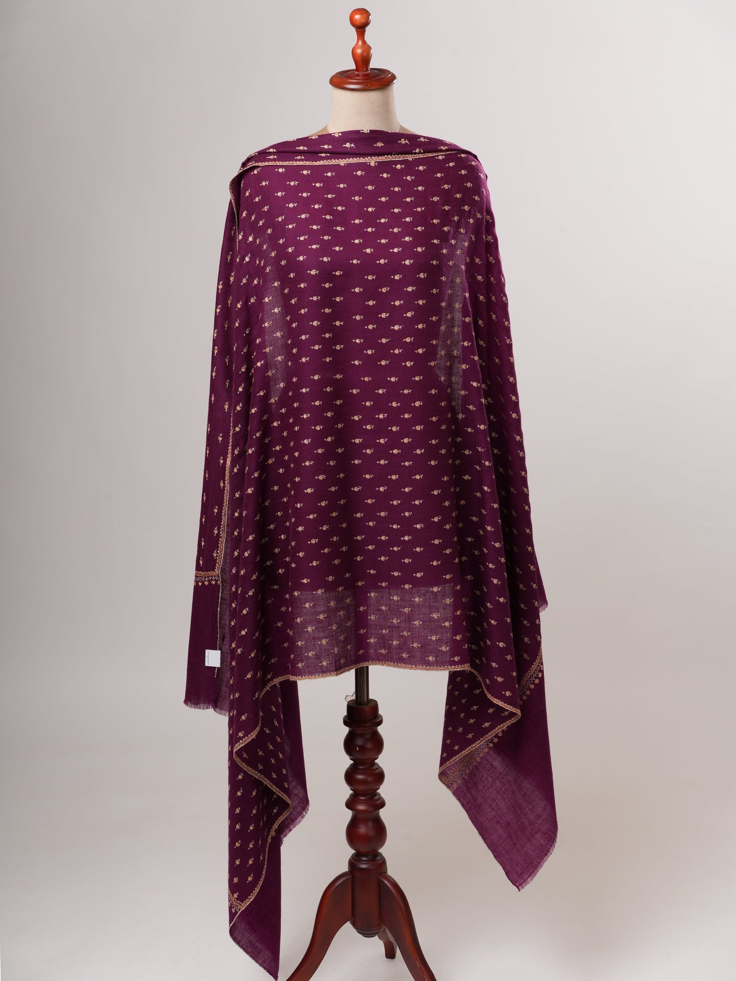 Purple Mache Buteh Hand Embroidered Kashmiri Pashmina Shawl Shahkaar