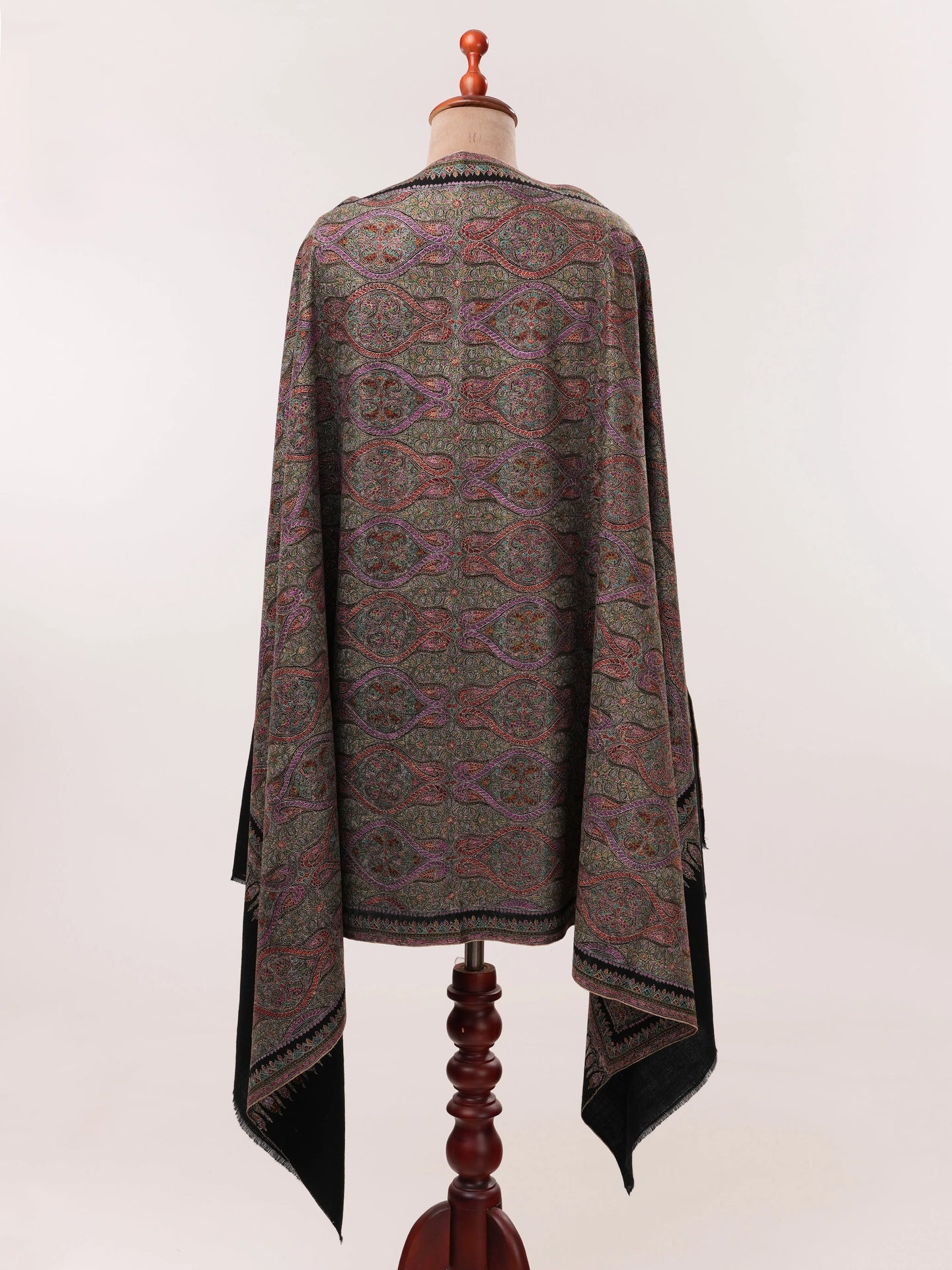 Black Pure Pashmina Shawl with Fine Silk Hand Embroidery in Jamavar Motif Shahkaar.com