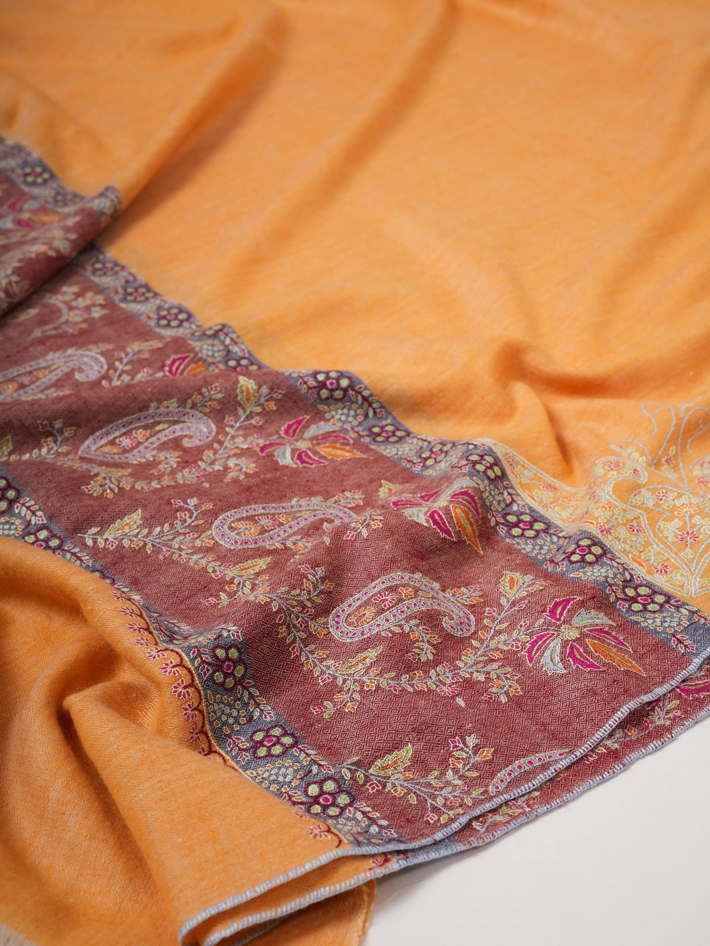 Orange Kashmiri Pashmina Shawl – Handwoven with Palla Embroidery Shahkaar