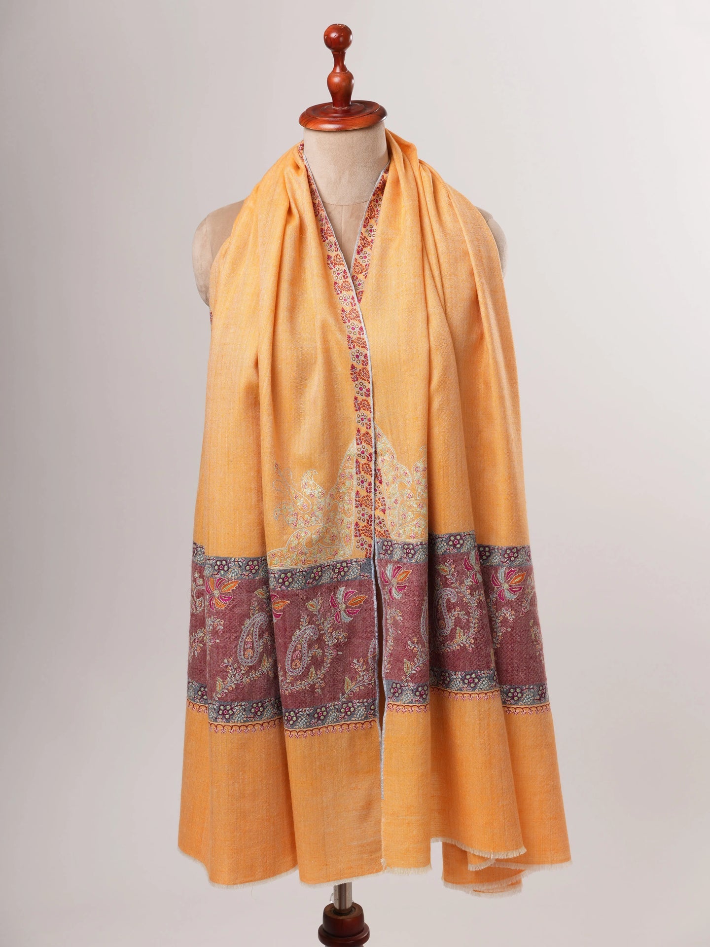 Orange Kashmiri Pashmina Shawl – Handwoven with Palla Embroidery Shahkaar
