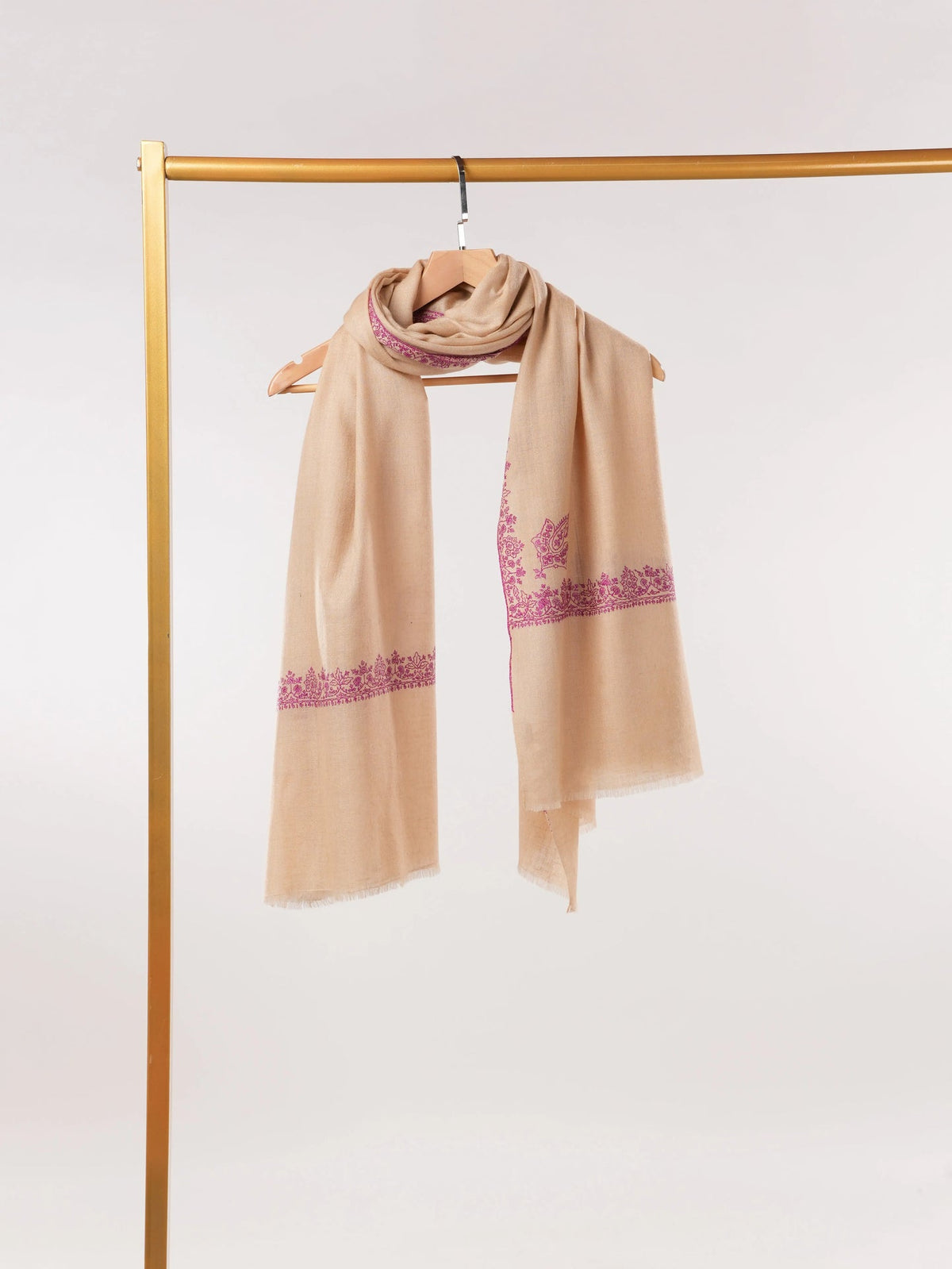 Hashidar Sozni Embroidered Tan Pashmina Shawl