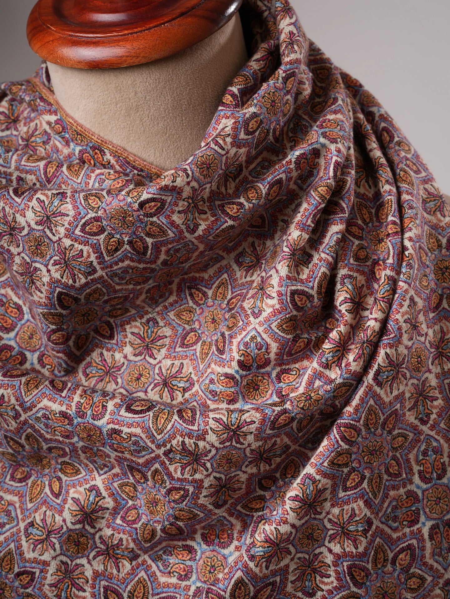 Handspun Handwoven Pashmina Shawl with Fine Jamavar Sozni Embroidery Shahkaar