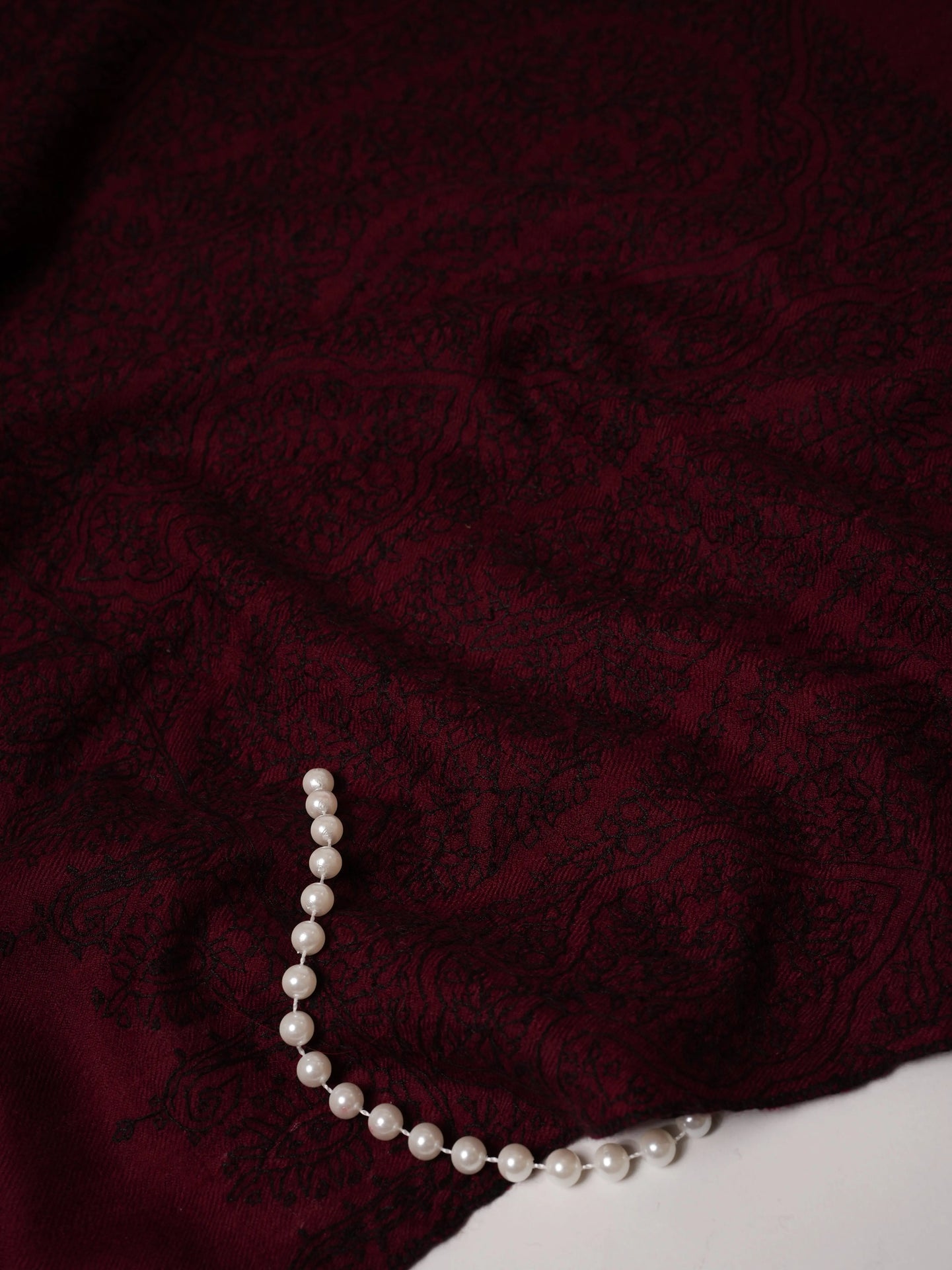 Maroon Cashmere Scarf with Black Hand Embroidery Shahkaar.com