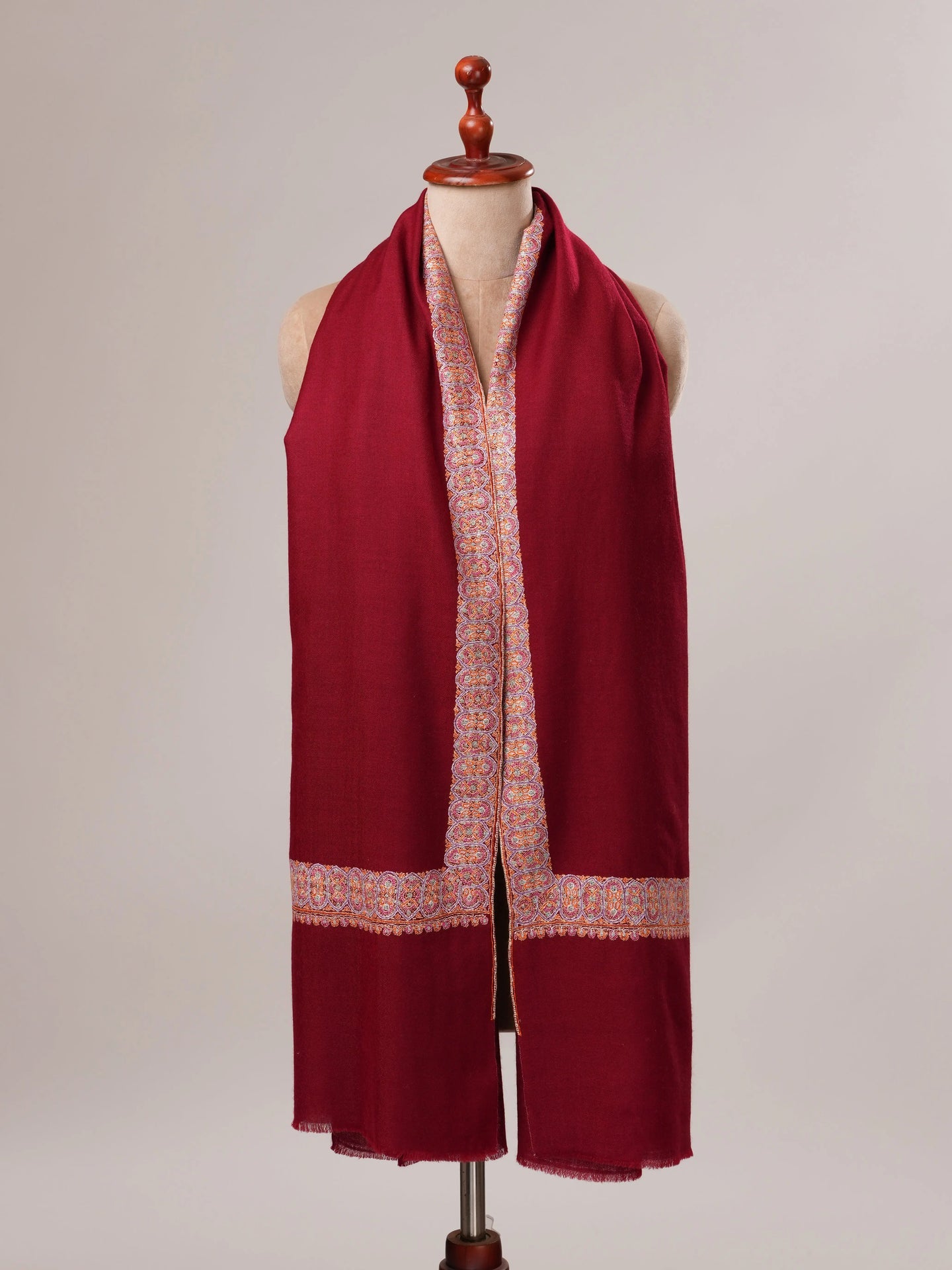 Maroon Neemdaur Hand Embroidered Pure Pashmina Shawl Shahkaar.com