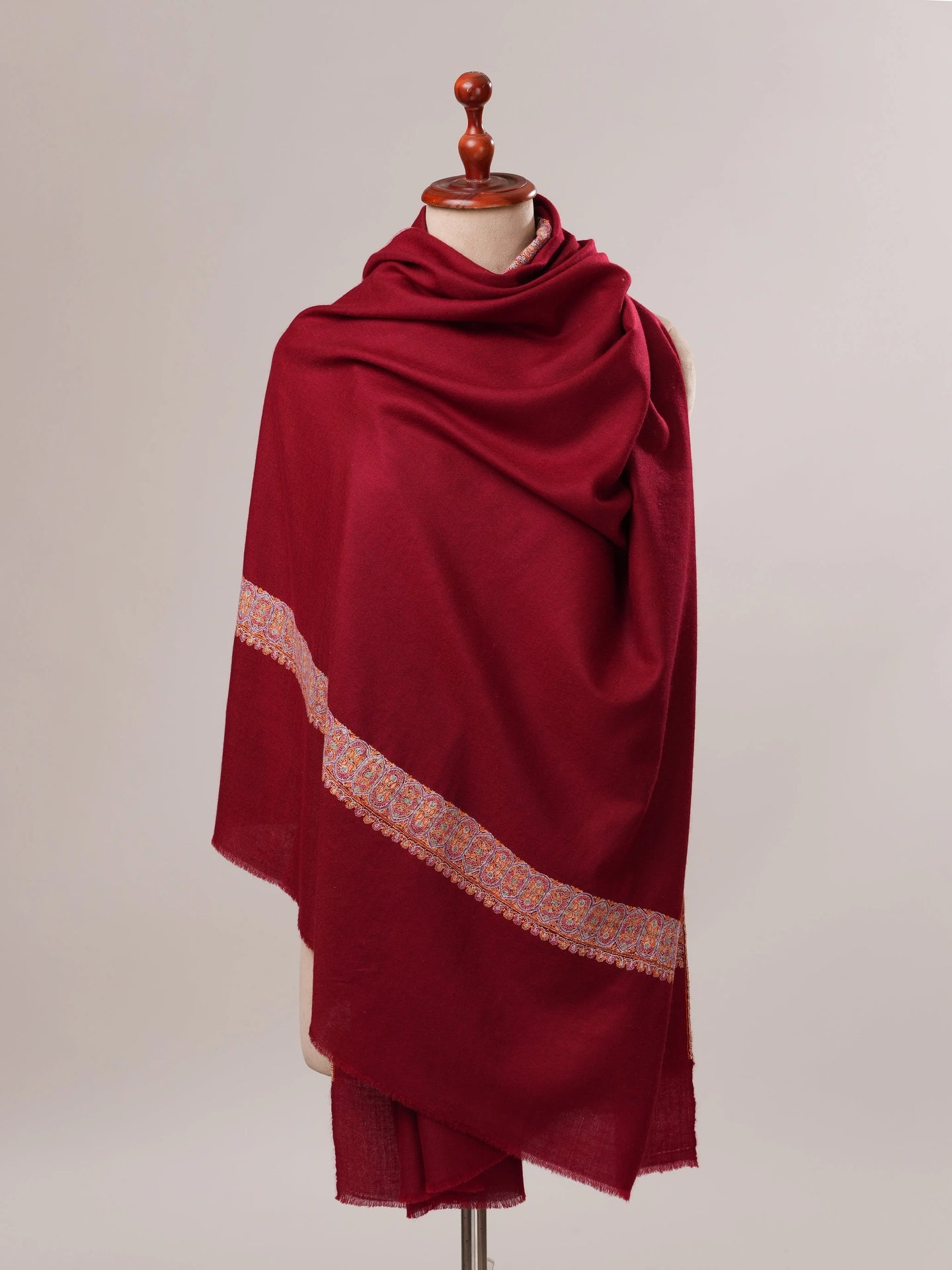 Maroon Neemdaur Hand Embroidered Pure Pashmina Shawl Shahkaar.com