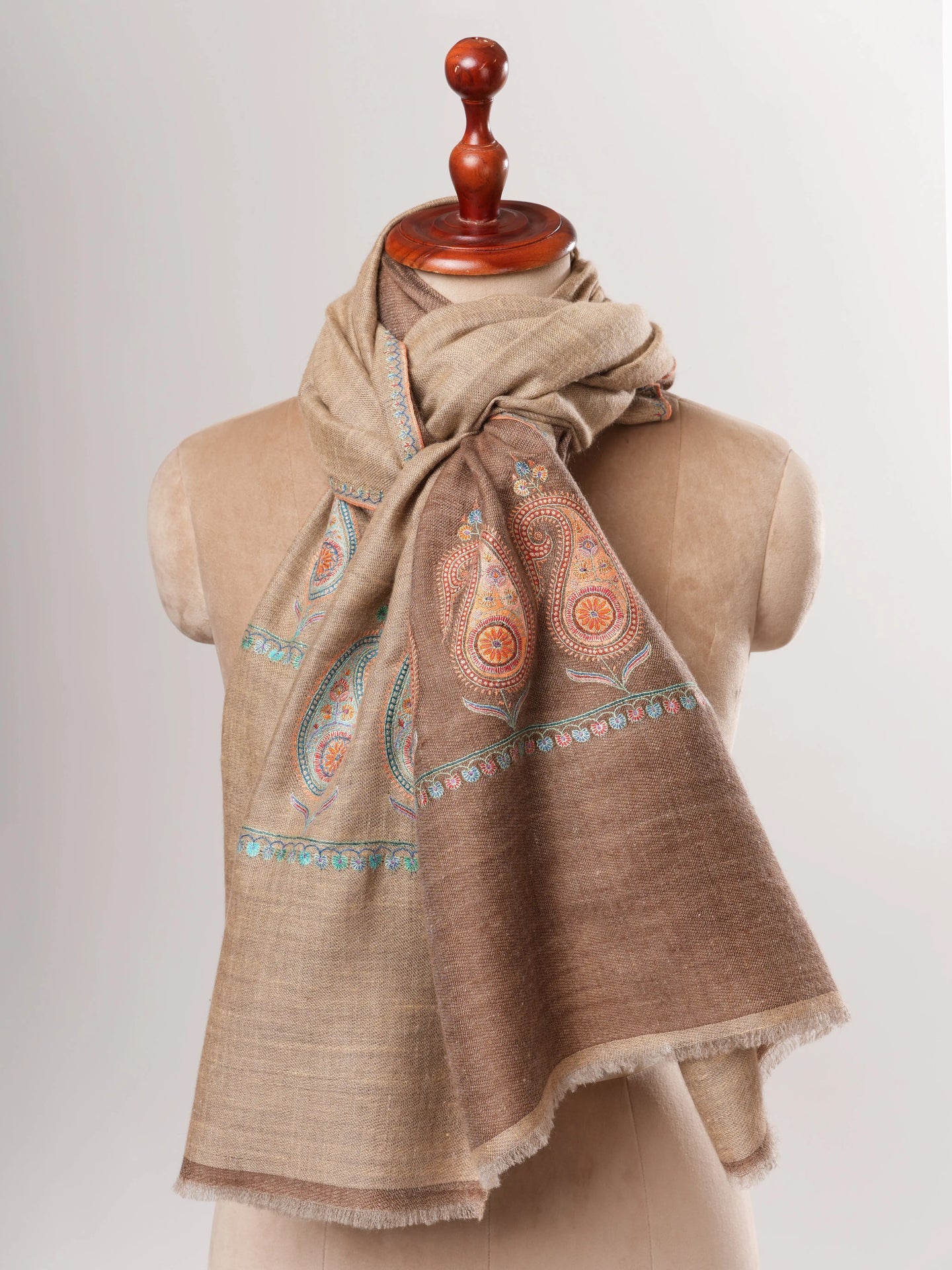 Dual Shade Pashmina Shawl – Hand Embroidered Aksi Design Shahkaar